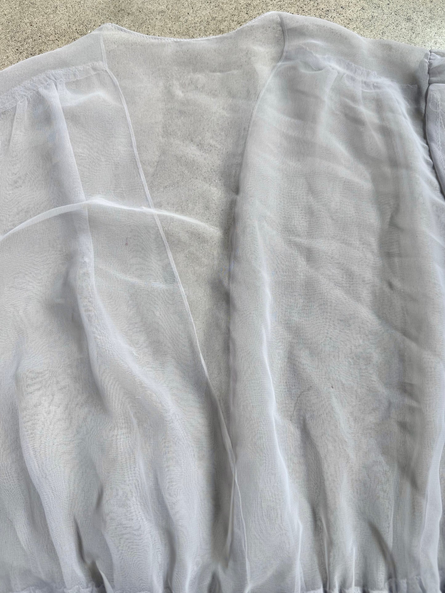 Vintage JCPenney Grey Sheer Chiffon Deep V-Neck Top | M/L