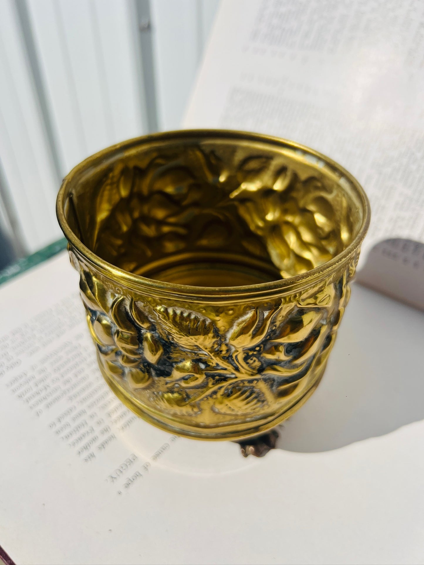 Vintage 1950s Brass Embossed Clawfoot Planter