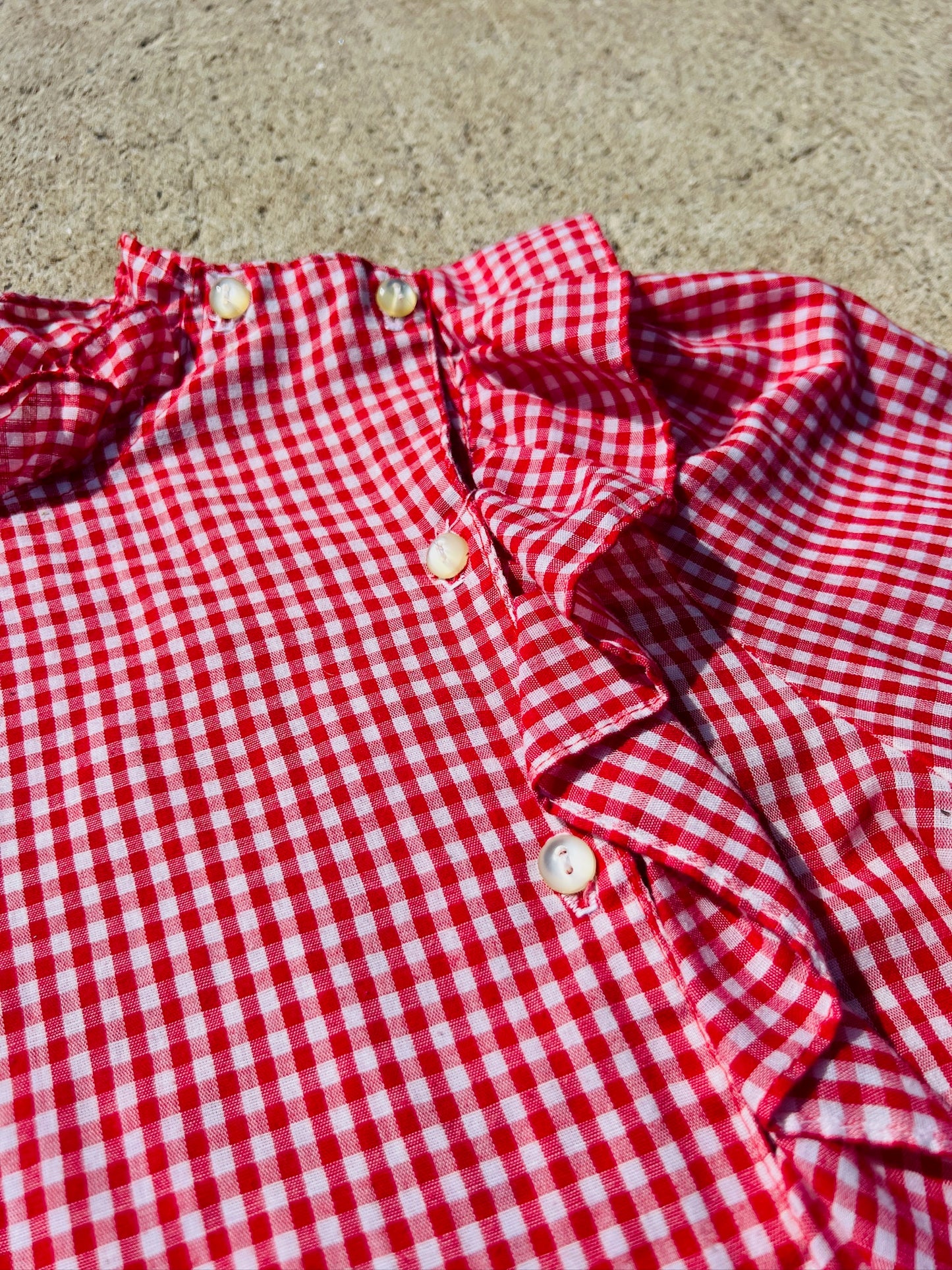Vintage 1970s Cal Togs Red Gingham Ruffle Blouse | S/M