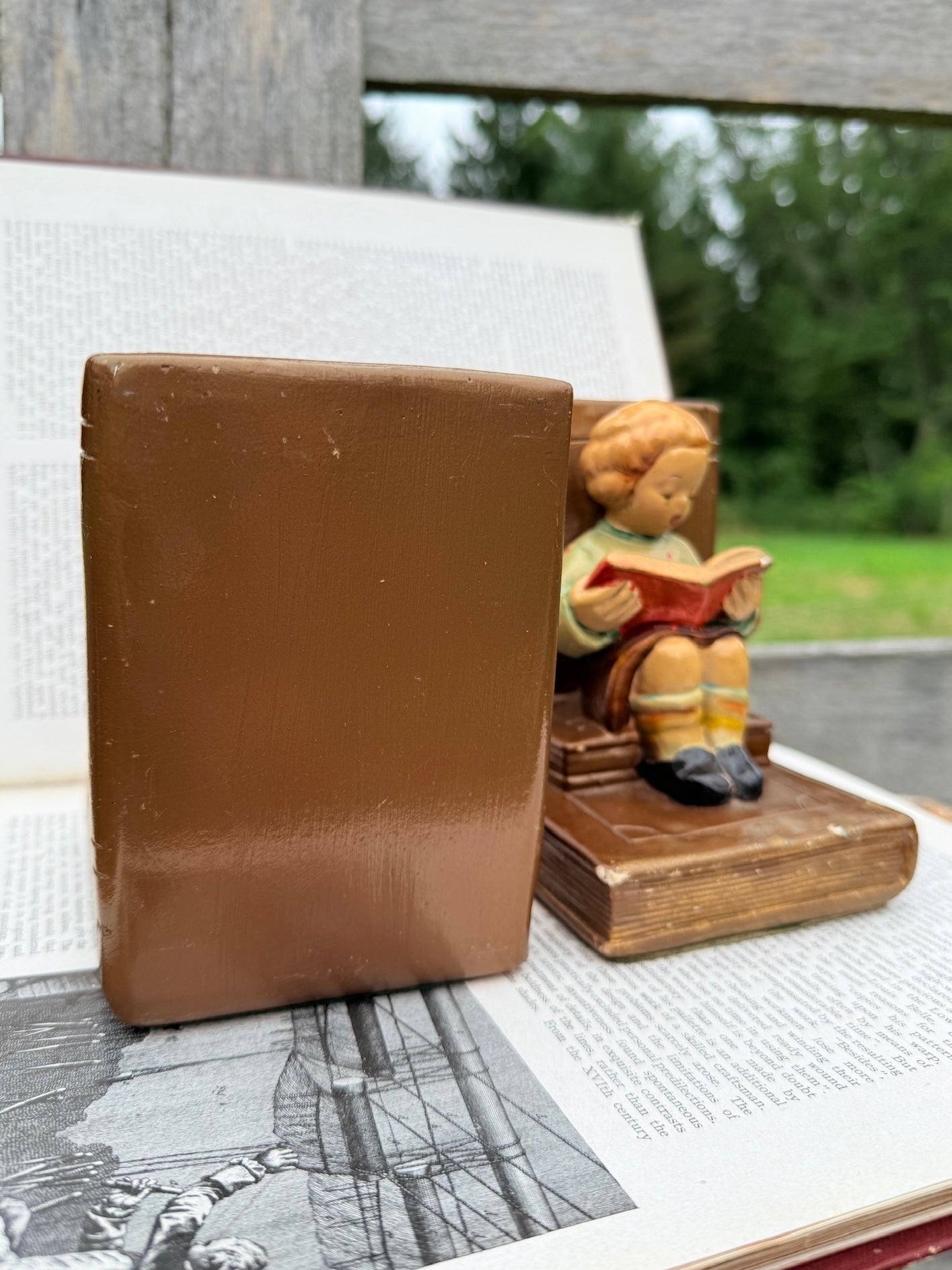 Vintage 1930s Ceramic "Boy & Girl Reading" Bookends | Set of 2
