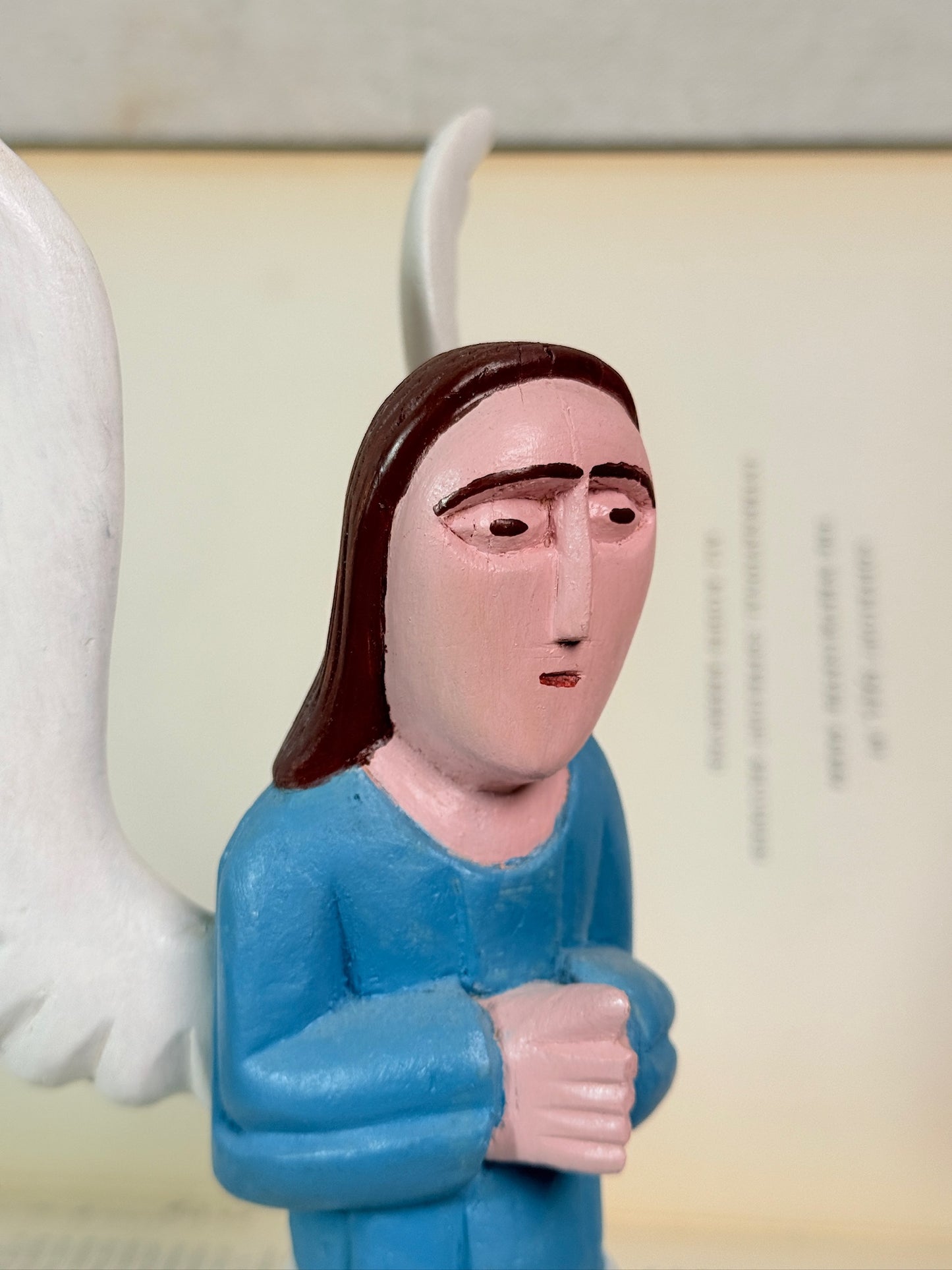 Vintage 1980s Polish Hand-Carved Wood "Blue Angel" Figurine | Signed Zenon Miczolek