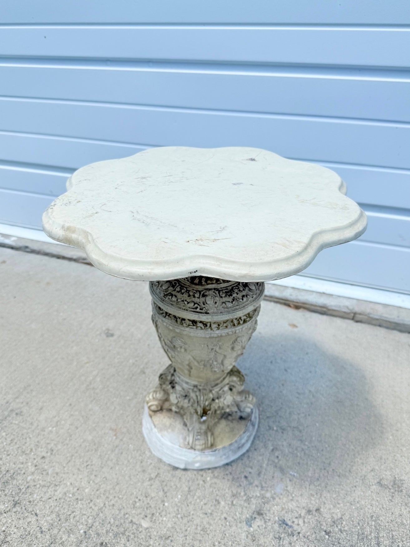 Vintage 1950s Baroque Style Marble Top Cherub Plaster Side Table