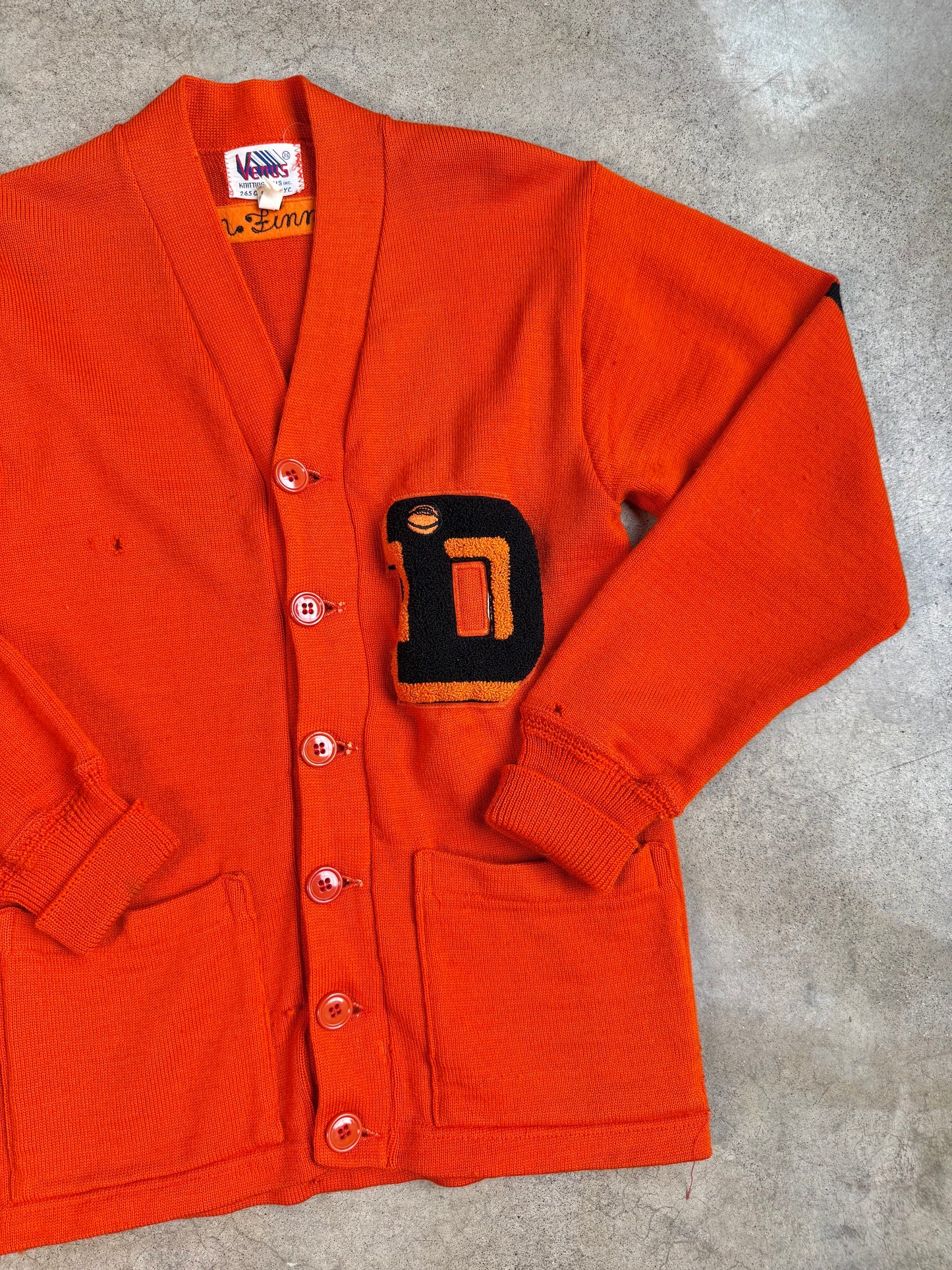 Vintage 1950s Orange High School Football Varsity Cardigan | XS/S