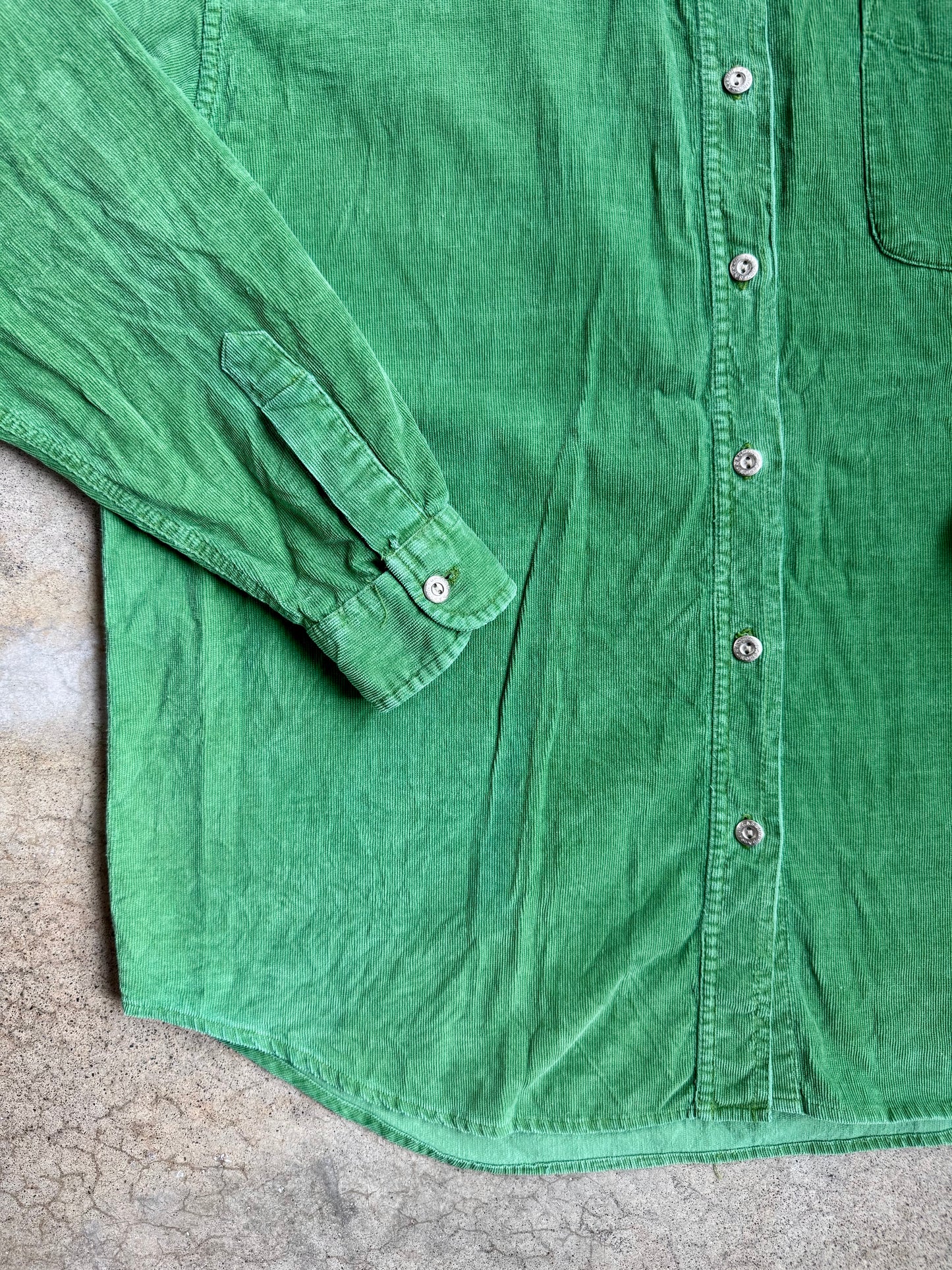 Vintage 1970s Sasson Green Button-Up Corduroy Shirt | Large