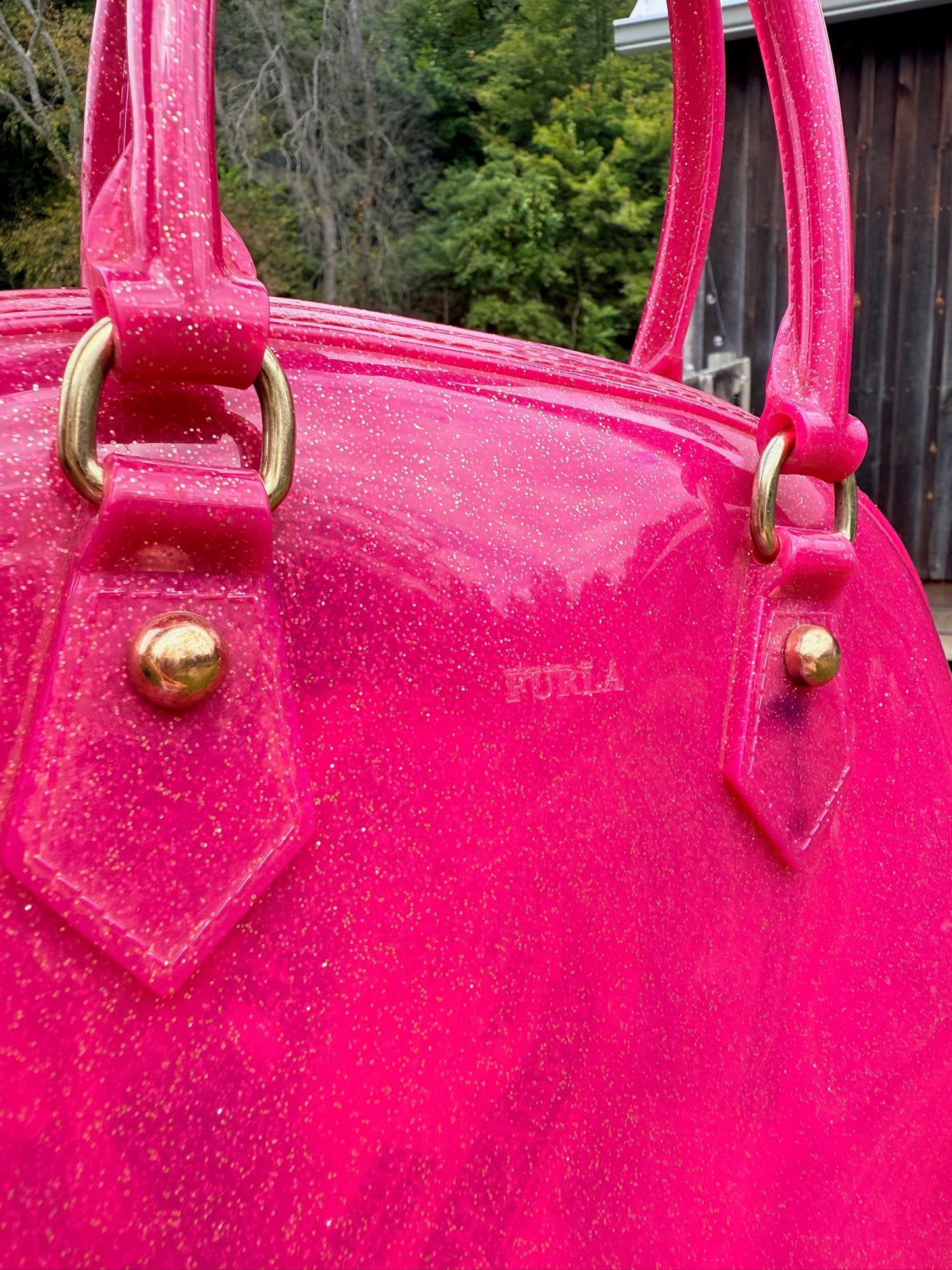 Furla Pink Candy Glitter Jelly Top Handle Bag
