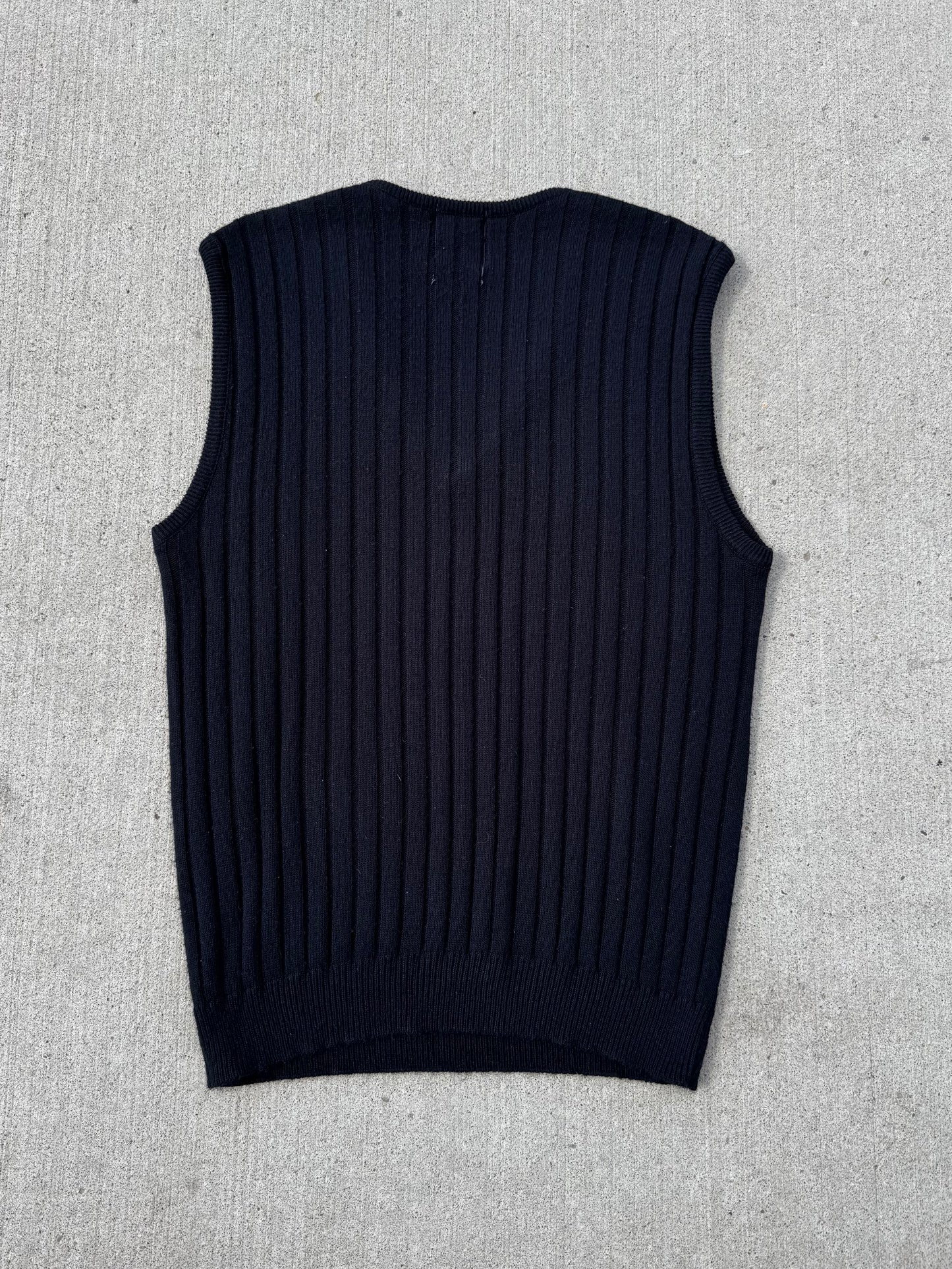 Vintage 1990s Harbor Bay Black Rib Knit Sweater Vest | XXL