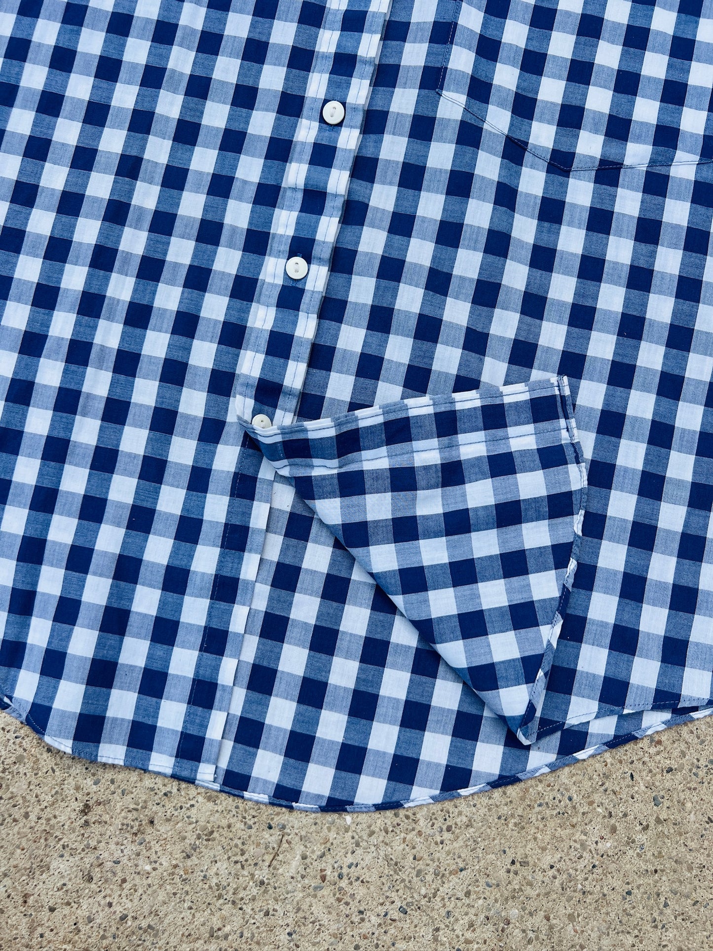 Vintage 1980s Etienne Aigner Blue Gingham Short Sleeve Button Down Shirt | Medium