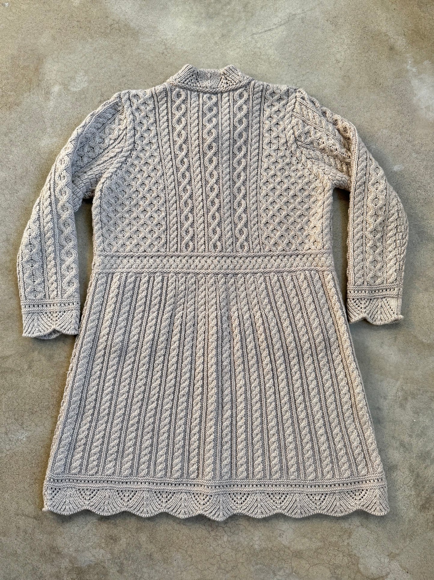 Vintage 1990s Aran Crafts Merino Wool Cable-Knit Longline Cardigan | XL