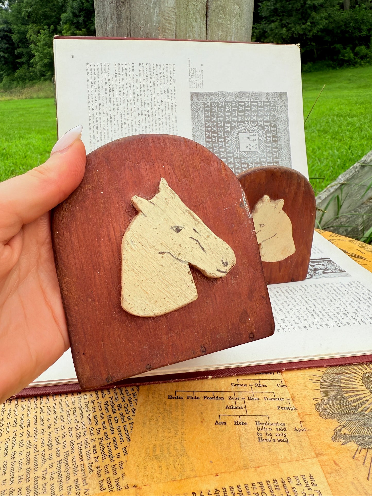 Vintage 1940s Handmade Wooden Horse Head Bookends | Set of 2