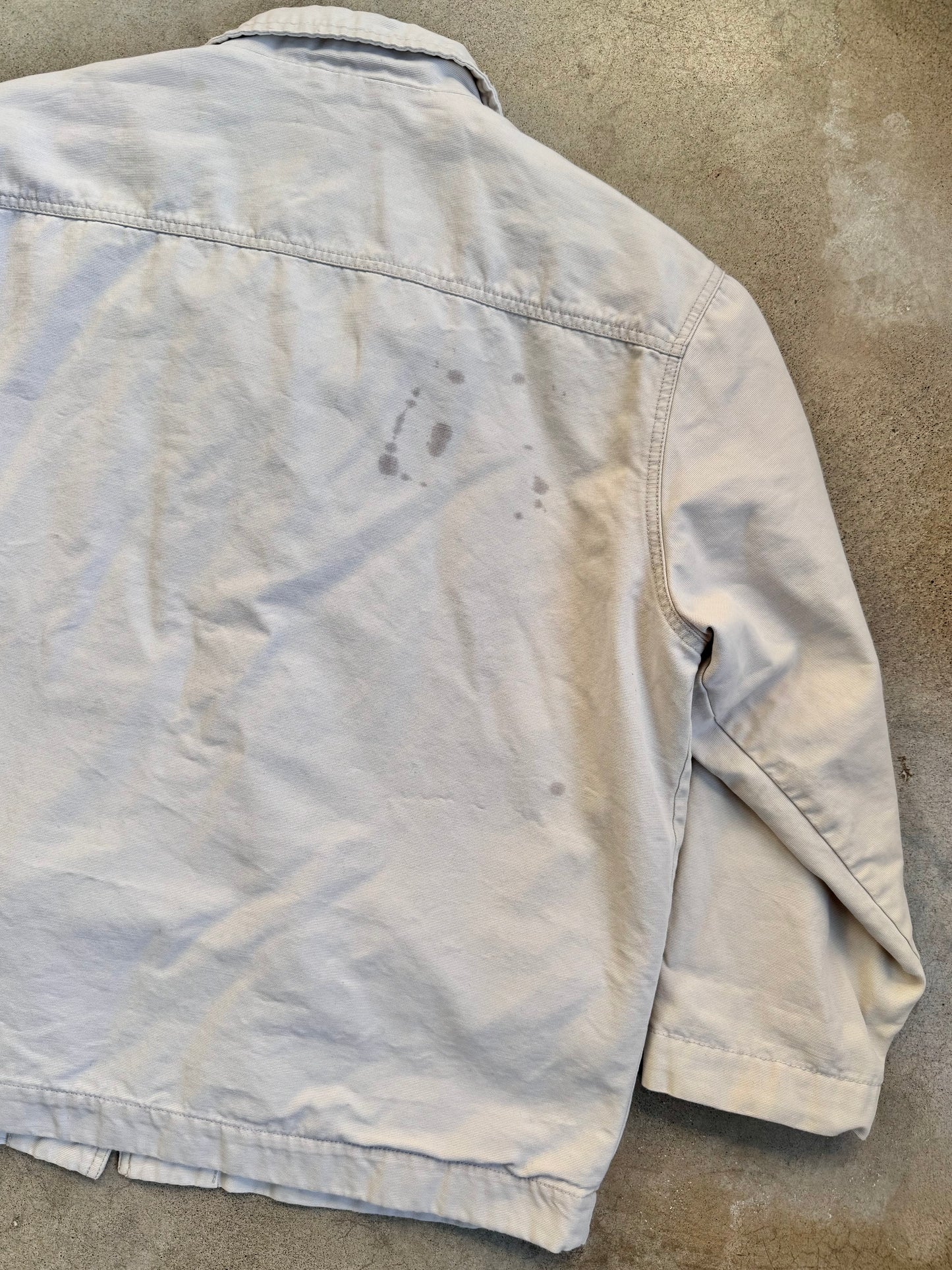 Vintage 1990s Eddie Bauer Beige Canvas Red Lined Chore Jacket | XL