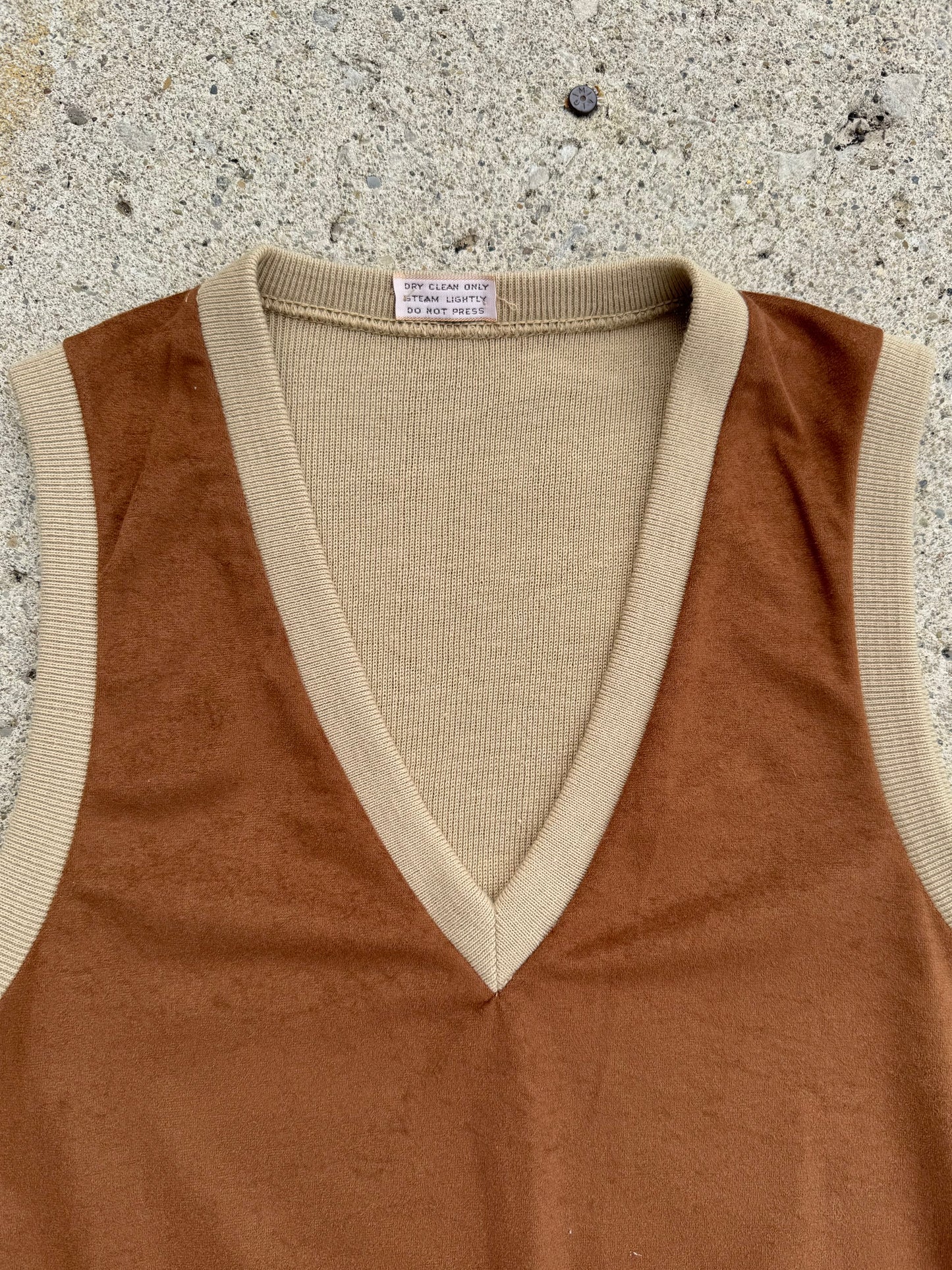 Vintage 1970s Two-Tone Faux Suede Sweater Vest | S/M