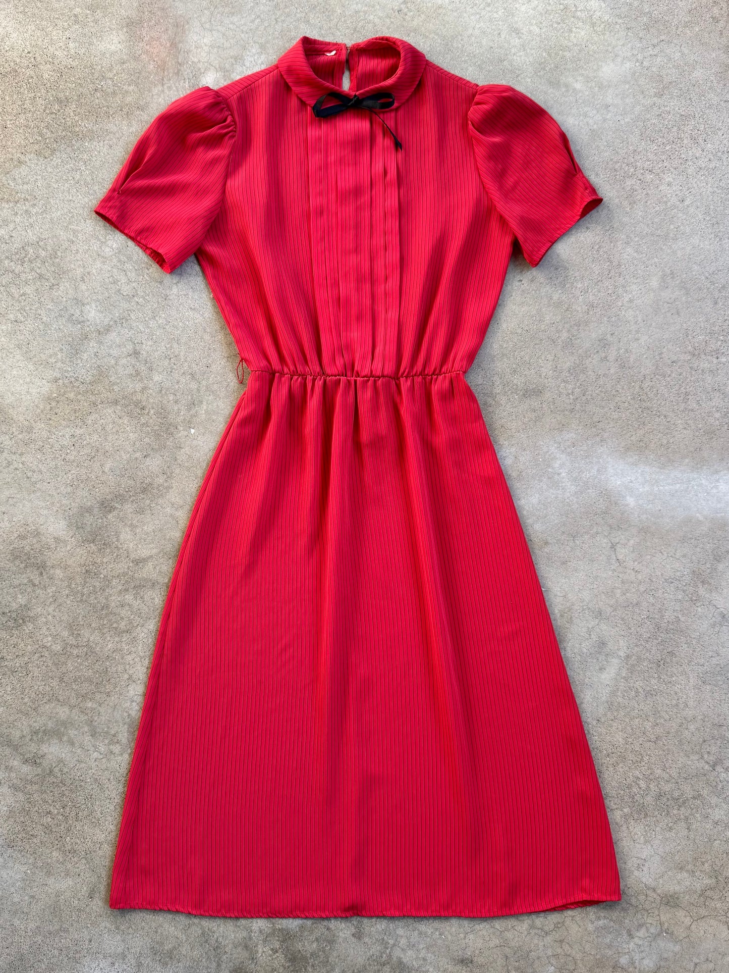 Vintage 1980s Sheer Red & Black Pinstripe Peter Pan Collar Dress | S/M