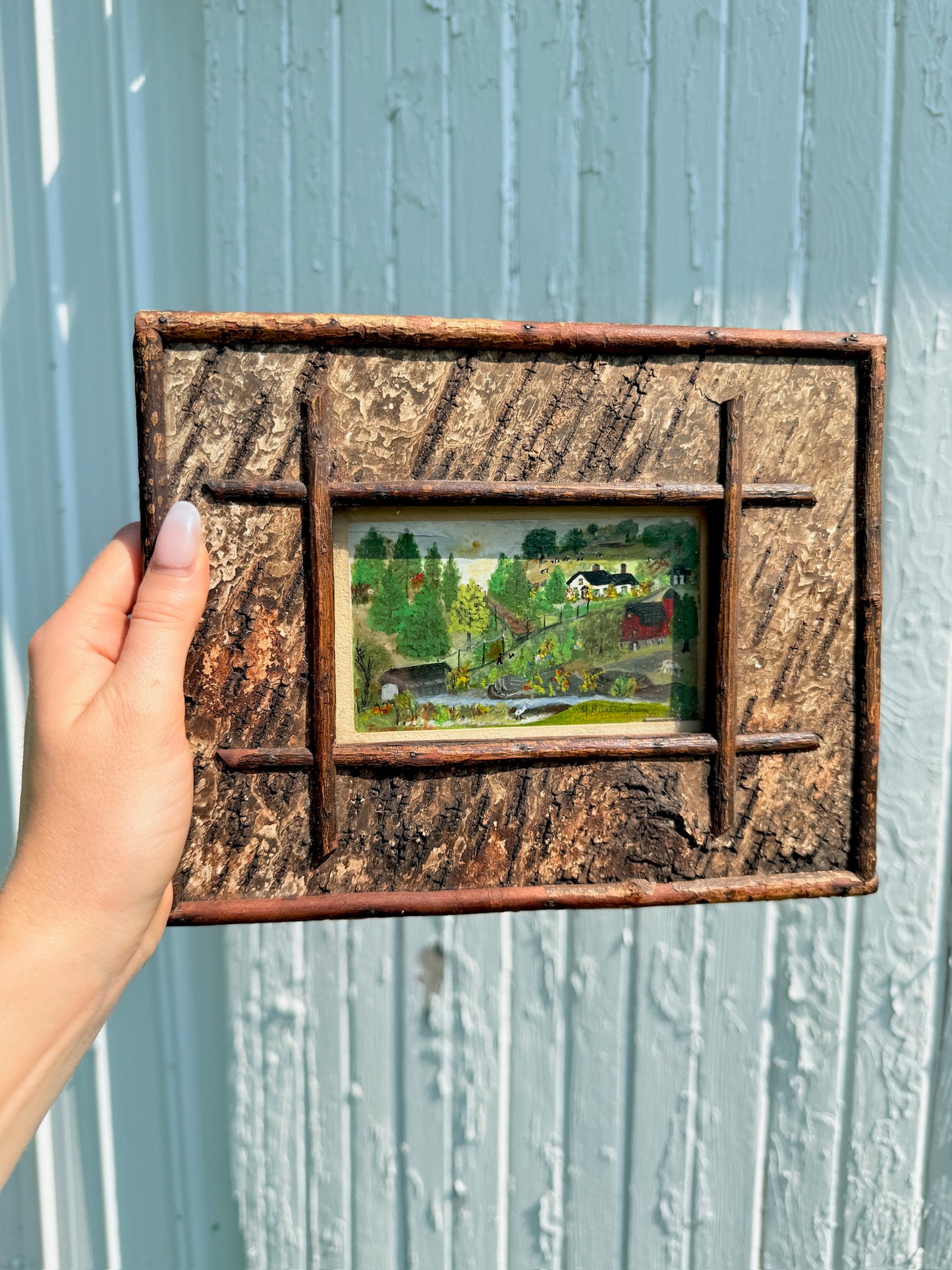 Vintage 1950s Framed & Signed Martha Burlingham Folk Art Mixed Media Oil Painting