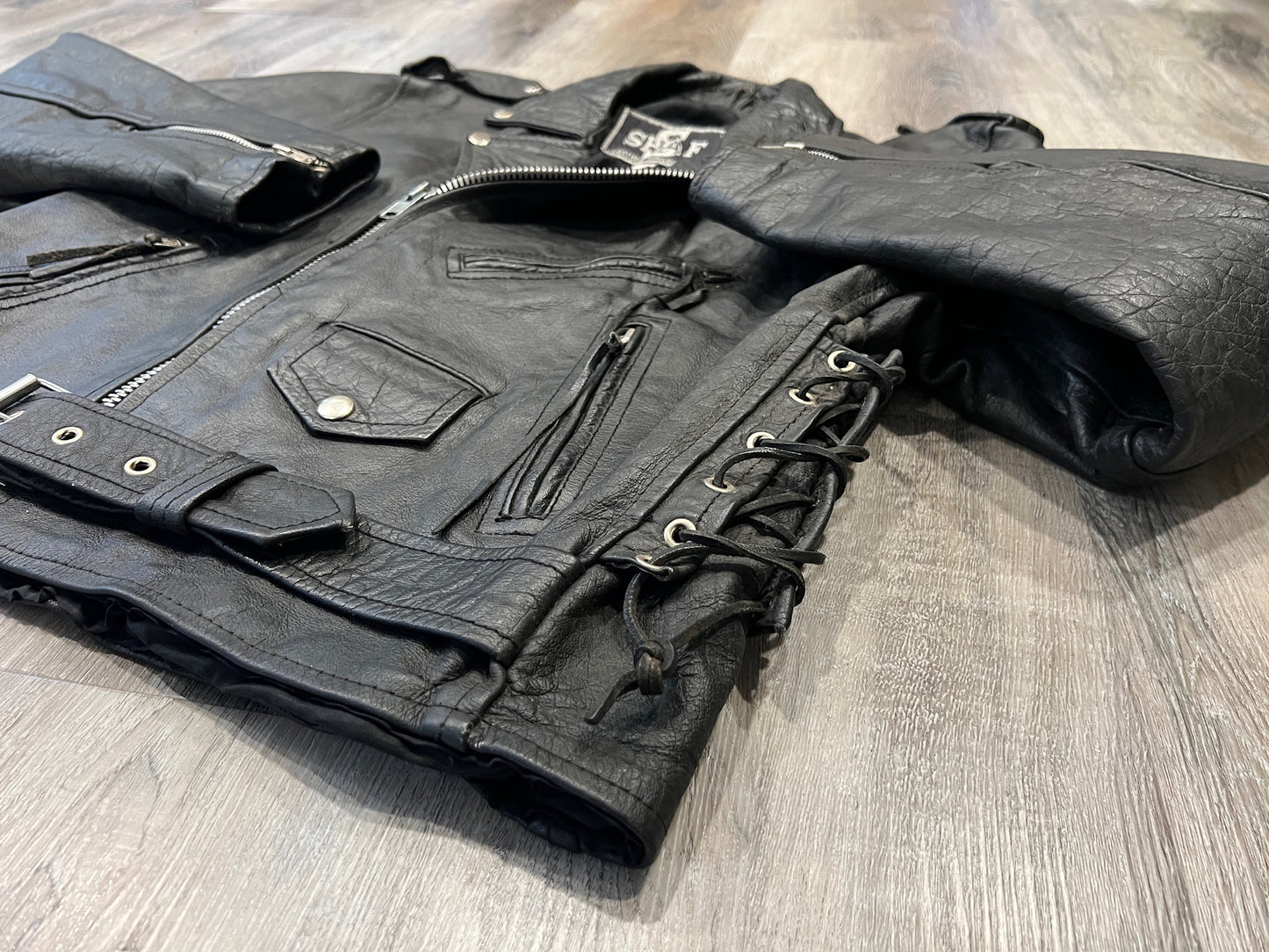Vintage 1980s Shaf Black Leather Motorcycle Jacket | L/XL