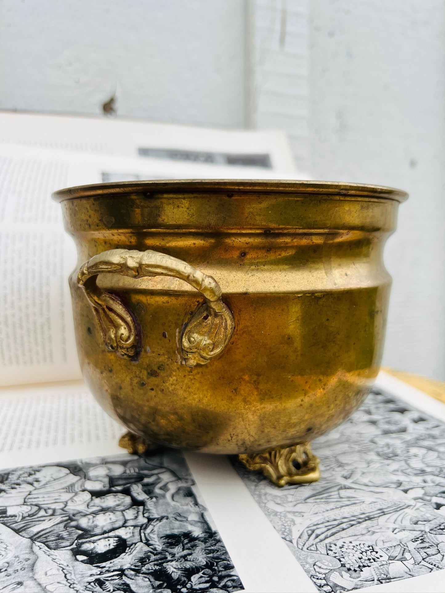 Vintage 1950s Solid Brass Pedestal Planter