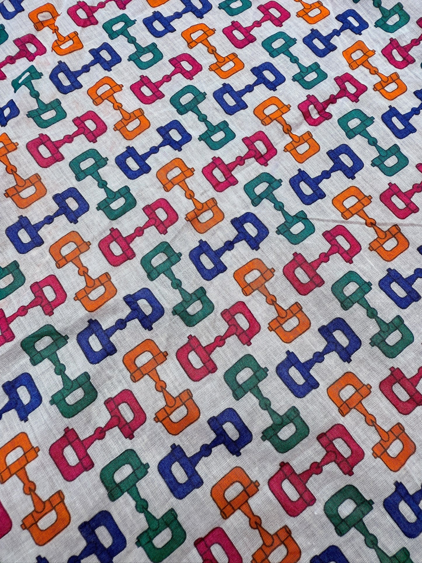 Vintage 1960s Gucci Horsebit Pattern Cotton Handkerchief