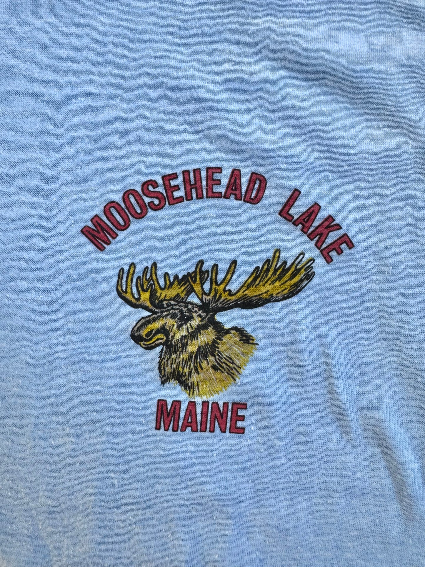 Vintage 1980s Moosehead Lake Maine Blue Ringer Tee | Small