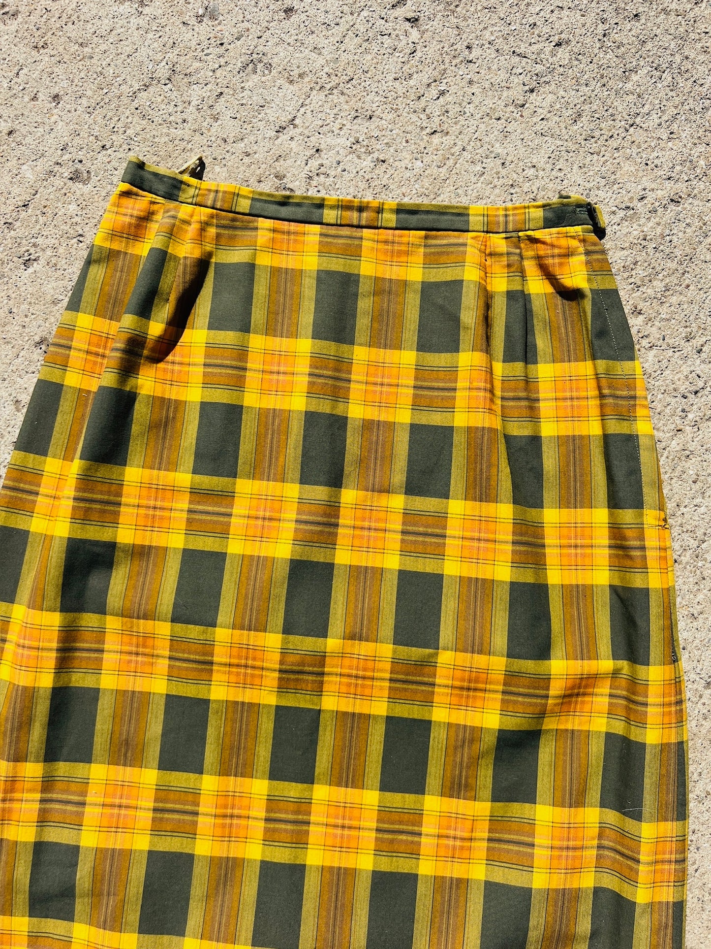 Vintage 1960s Orange Plaid Midi Skirt | Waist 26”