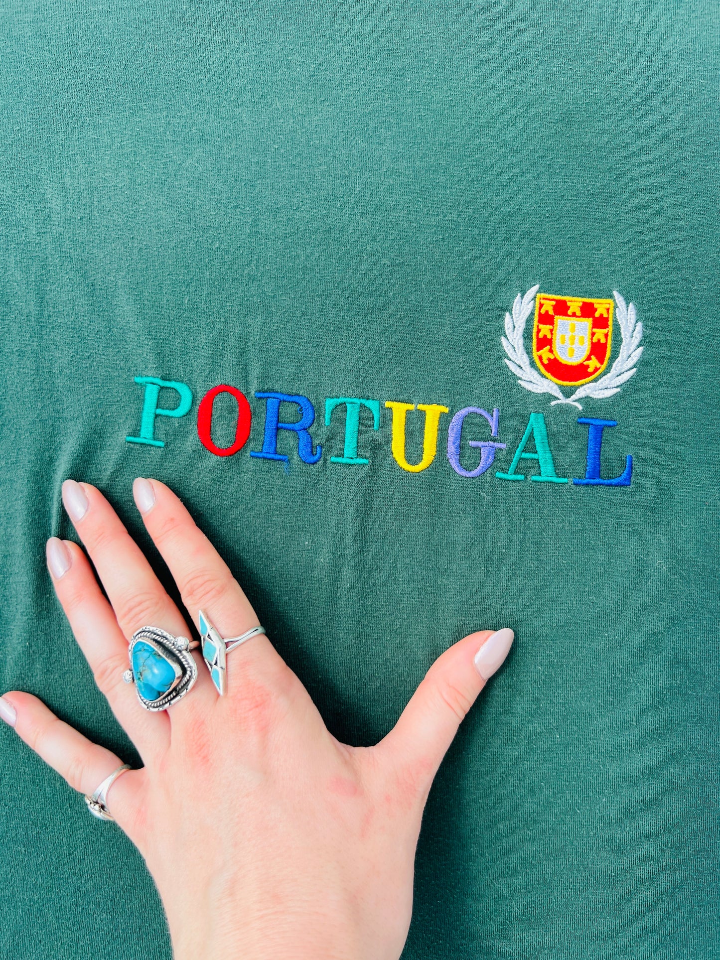 Vintage 1990s Portugal Embroidered Short Sleeve Tee | Large
