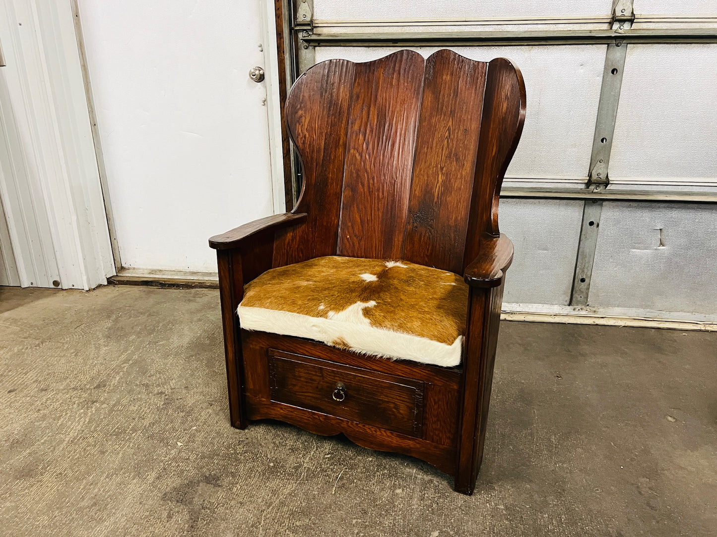 Vintage Ralph Lauren Solid Oak Scottish Shepherd's Sheering Chair w/ Drawer