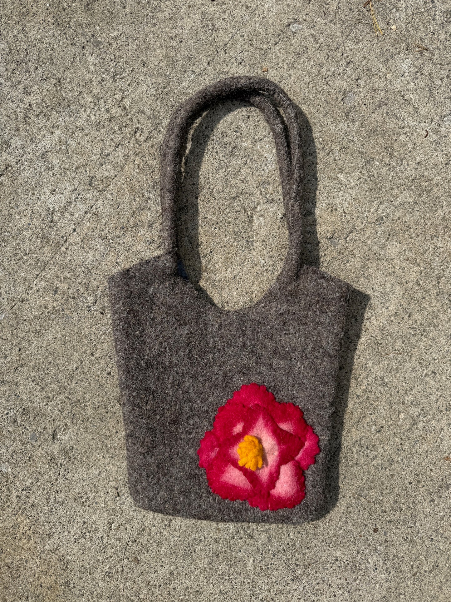 Vintage 1990s Wool Felted Peony Floral Shoulder Bag