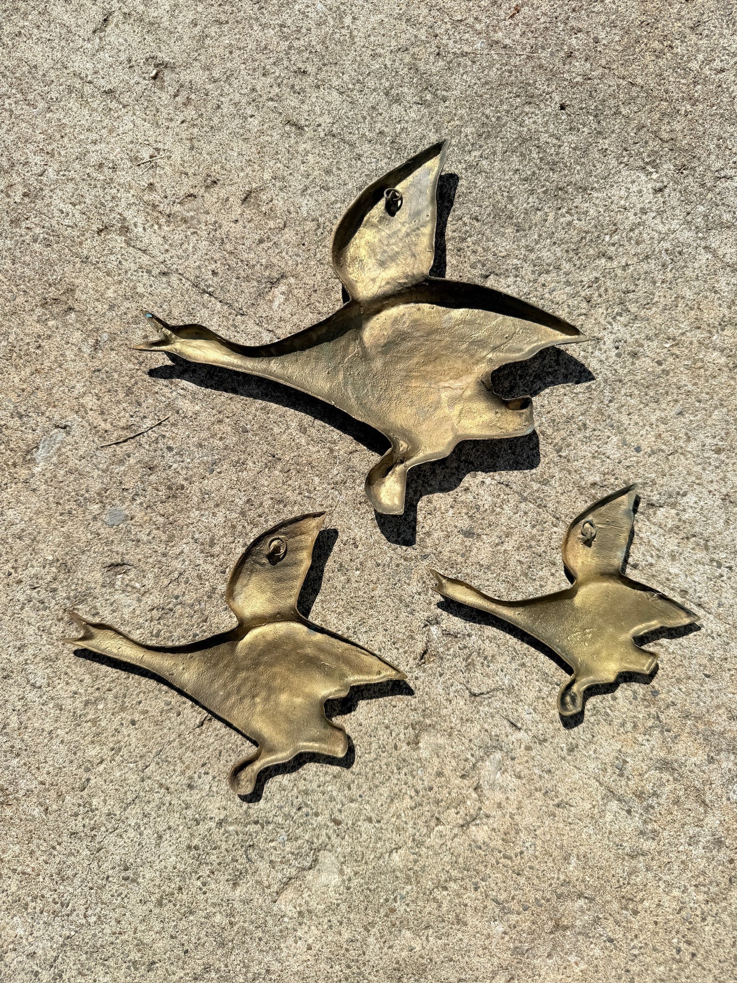 Vintage 1950s Solid Brass "Gaggle of Geese" Wall Hangings | Set of 3