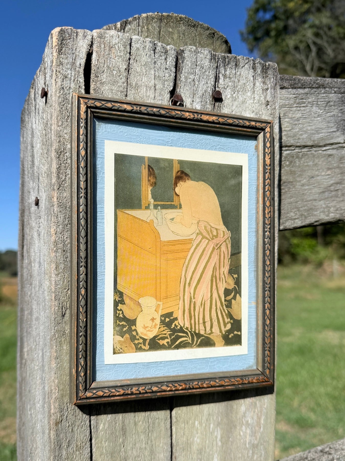 Vintage 1970s Framed Mary Cassatt "Woman Bathing" Print Art
