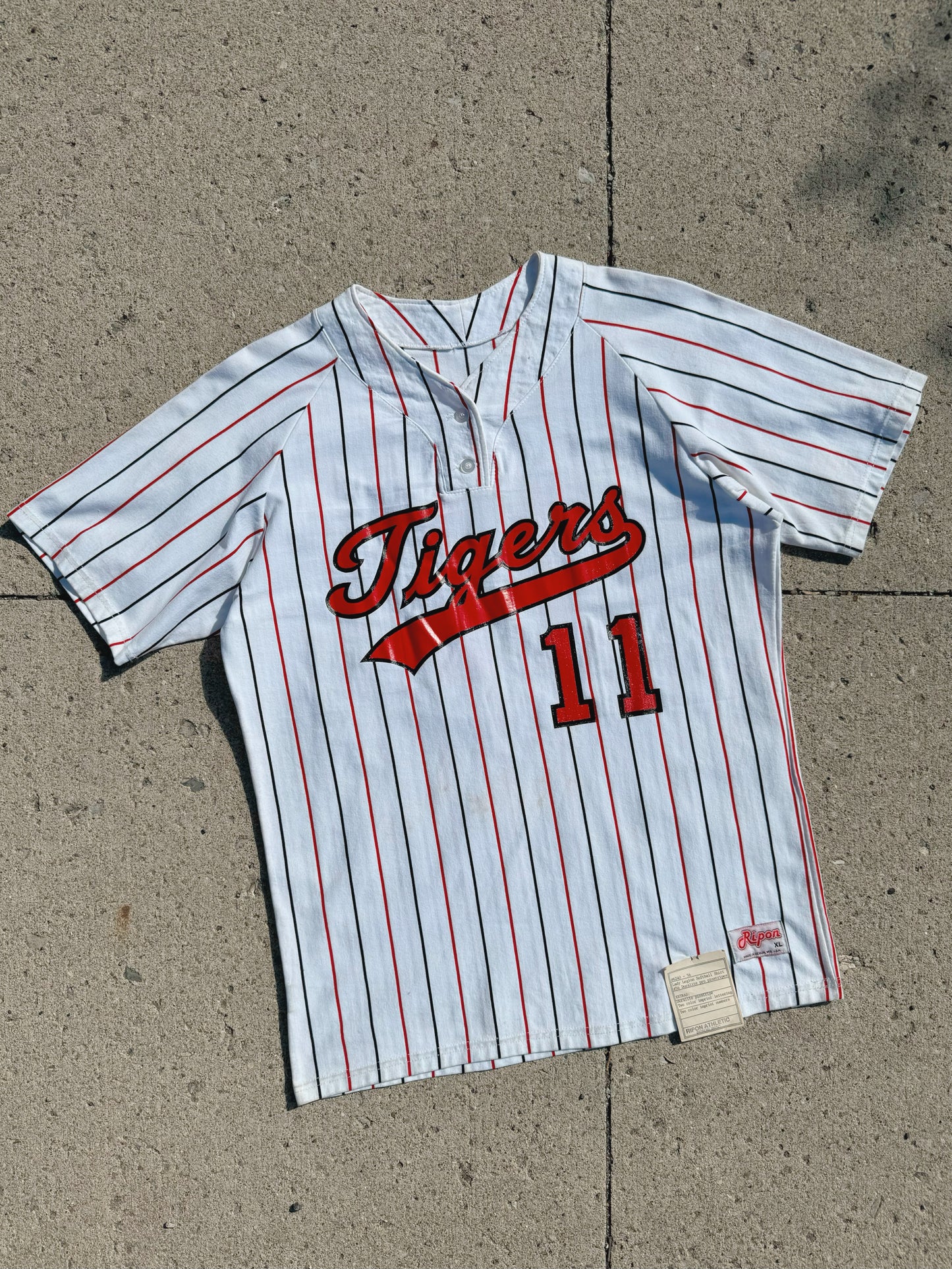 Vintage 1980s Ripon Deadstock Tigers Striped Baseball Tee | XL