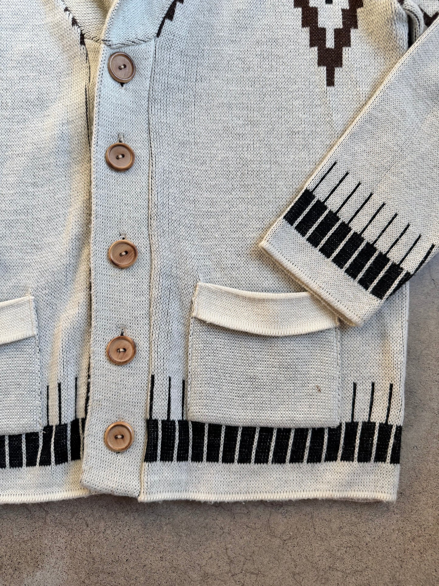 Vintage 1960s Neutral Southwestern Knit Cardigan Sweater | M/L