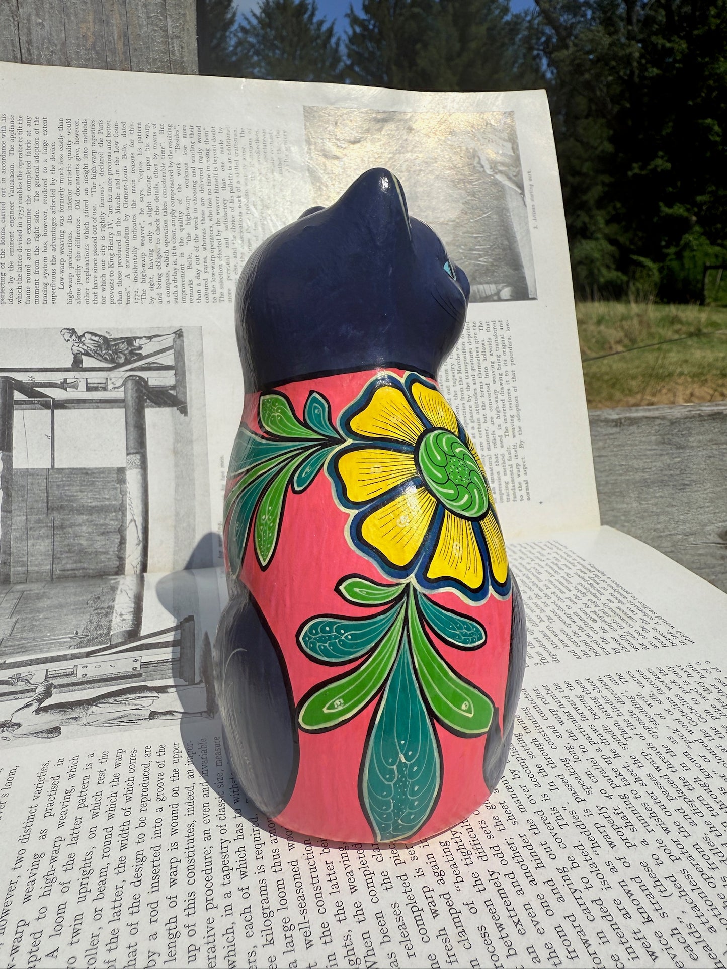 Vintage 1970s Terracotta Hand-Painted Cat Statue