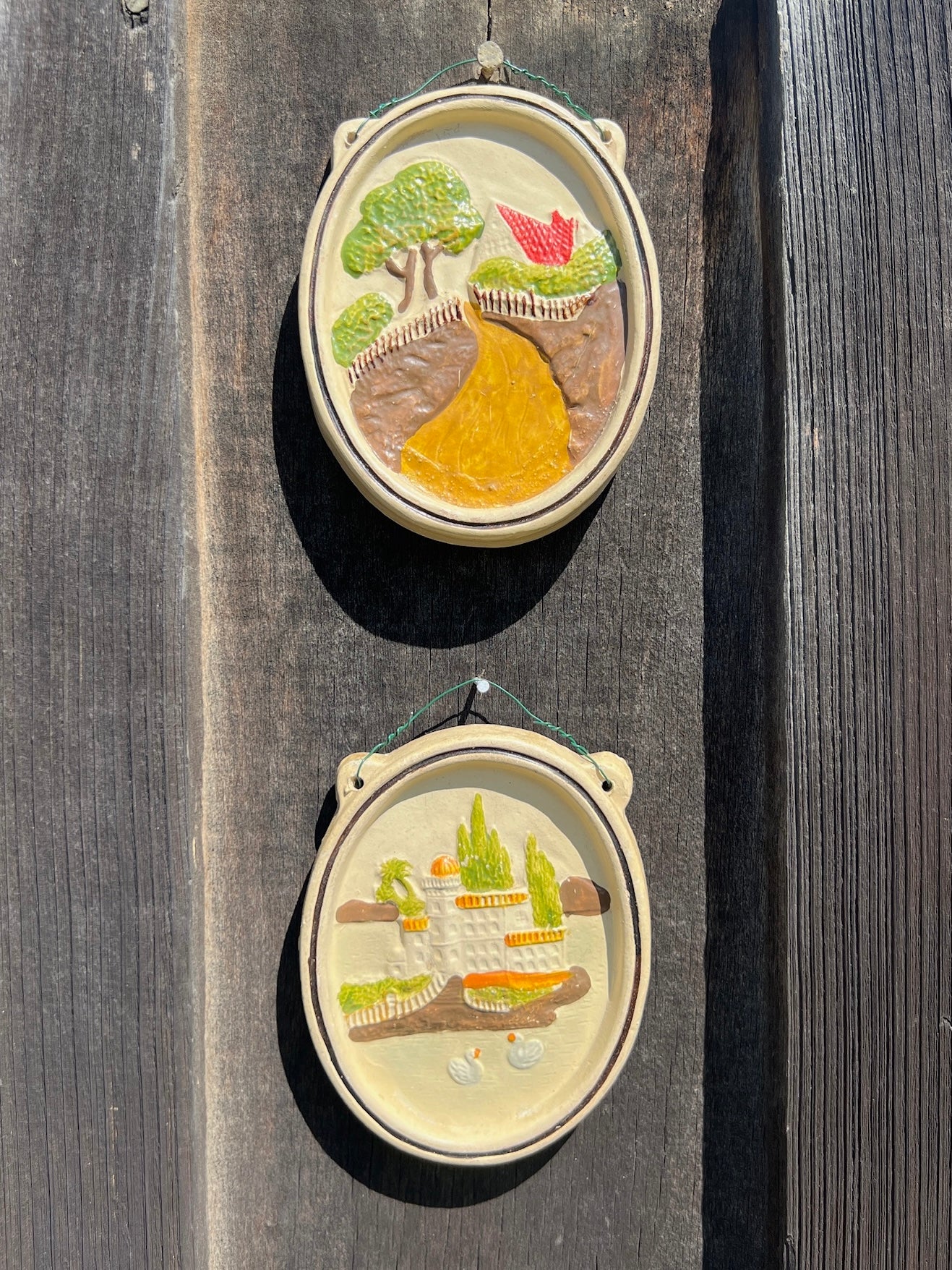 Vintage 1960s Ceramic German Countryside Wall Hangings | Set of 2