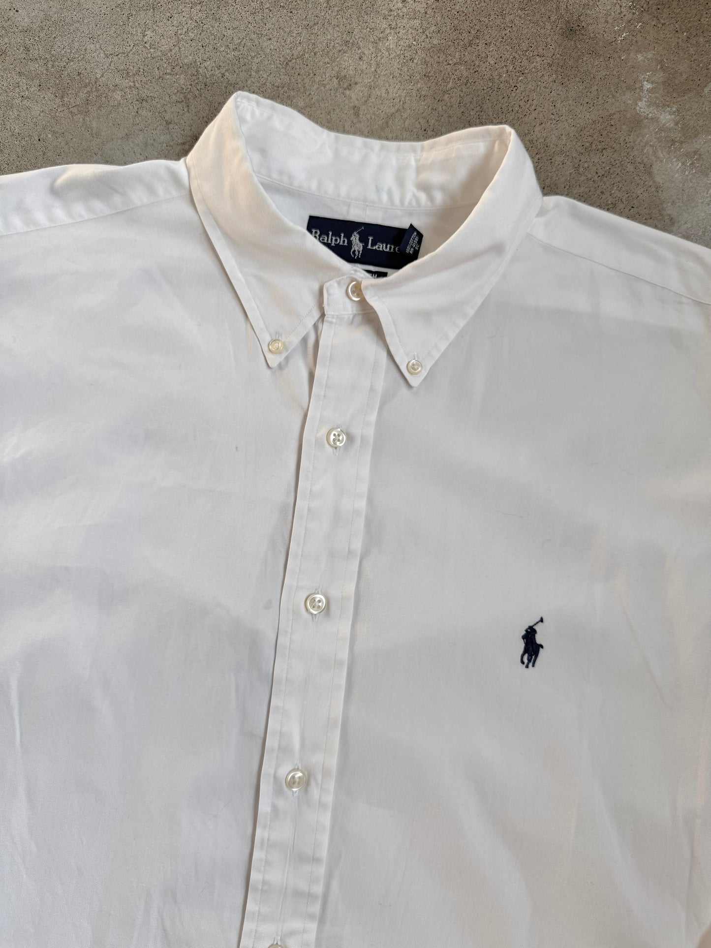 Vintage 1990s Ralph Lauren Yarmouth White Cotton Button-Down Shirt | XL