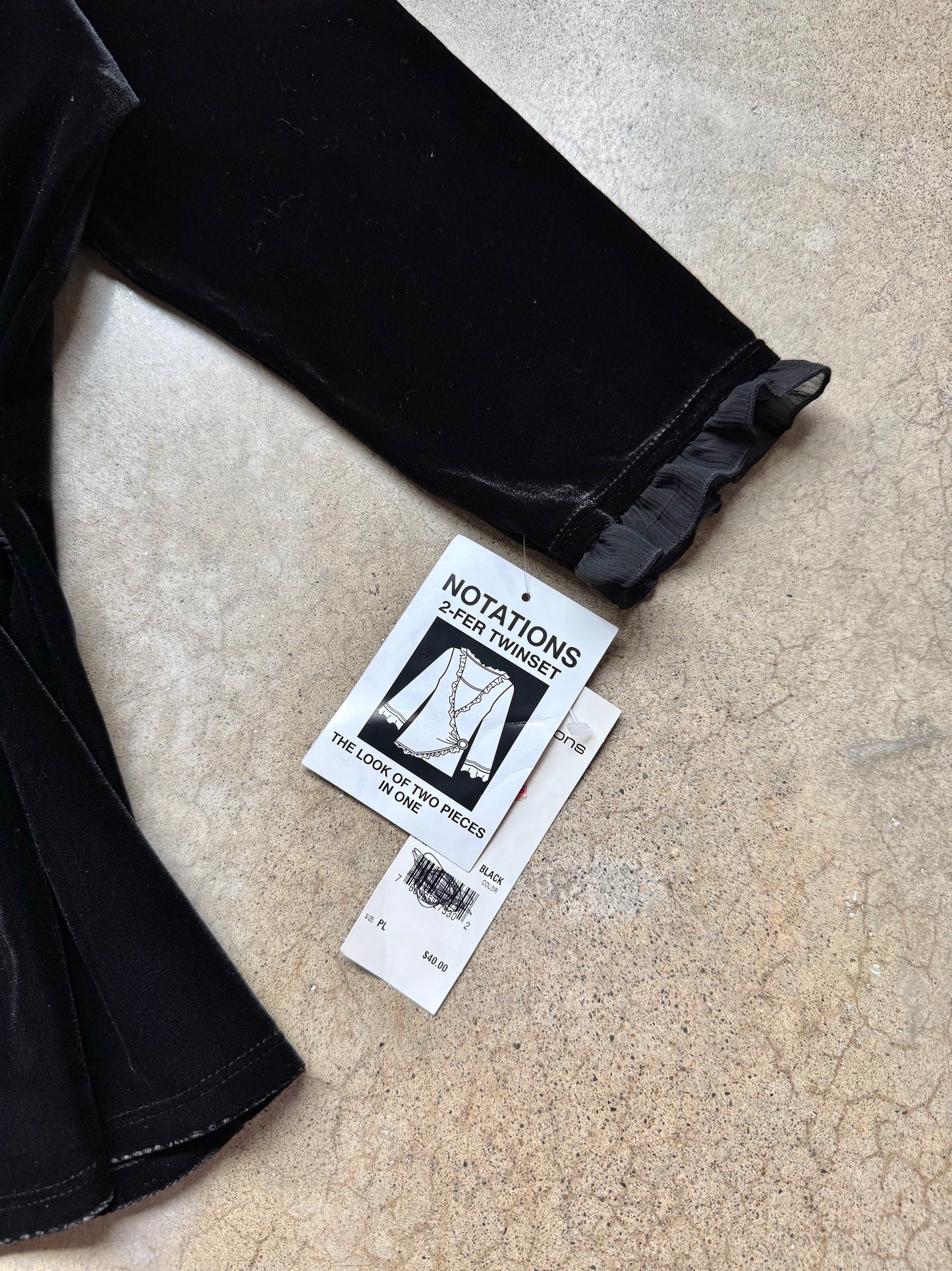 Vintage 1990s Notations Black Velvet Frilled Trim Wrap Blouse | Large