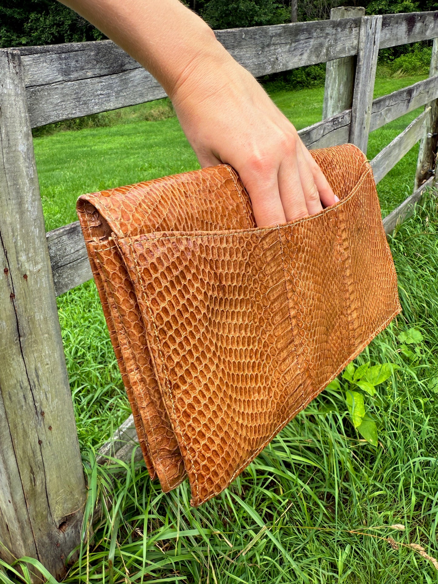Vintage 1940s Brown Genuine Snakeskin Clutch