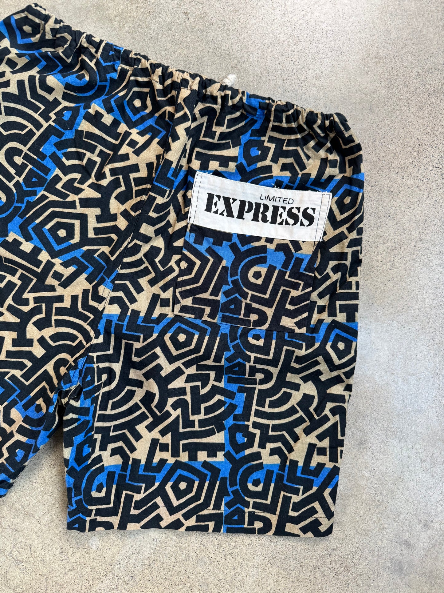 Vintage 1990s Limited Express Blue & Brown Printed Cotton Shorts | Large