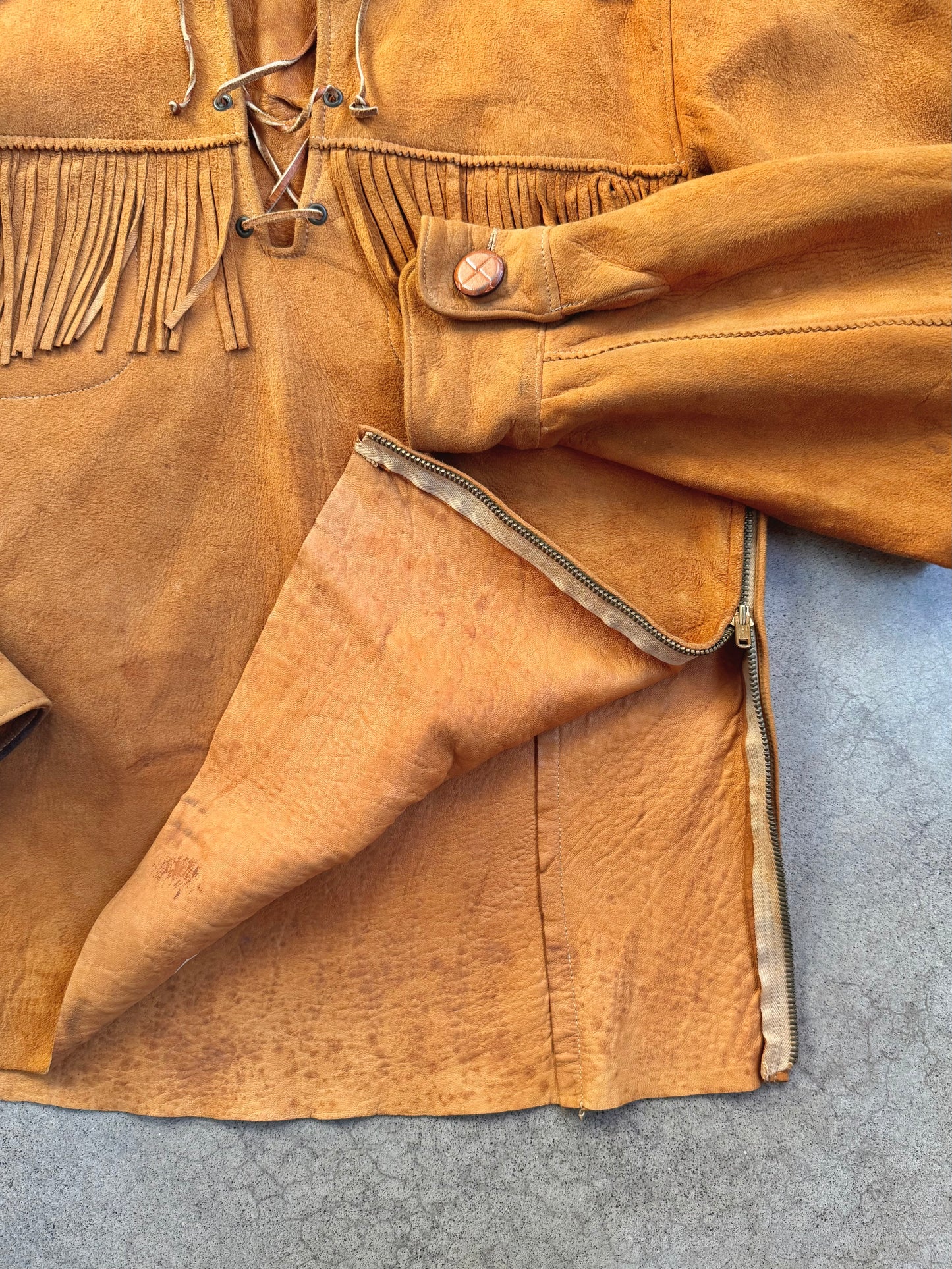 Vintage 1970s Handmade Deerskin Suede Leather Lace-Up Fringe Shirt | M/L