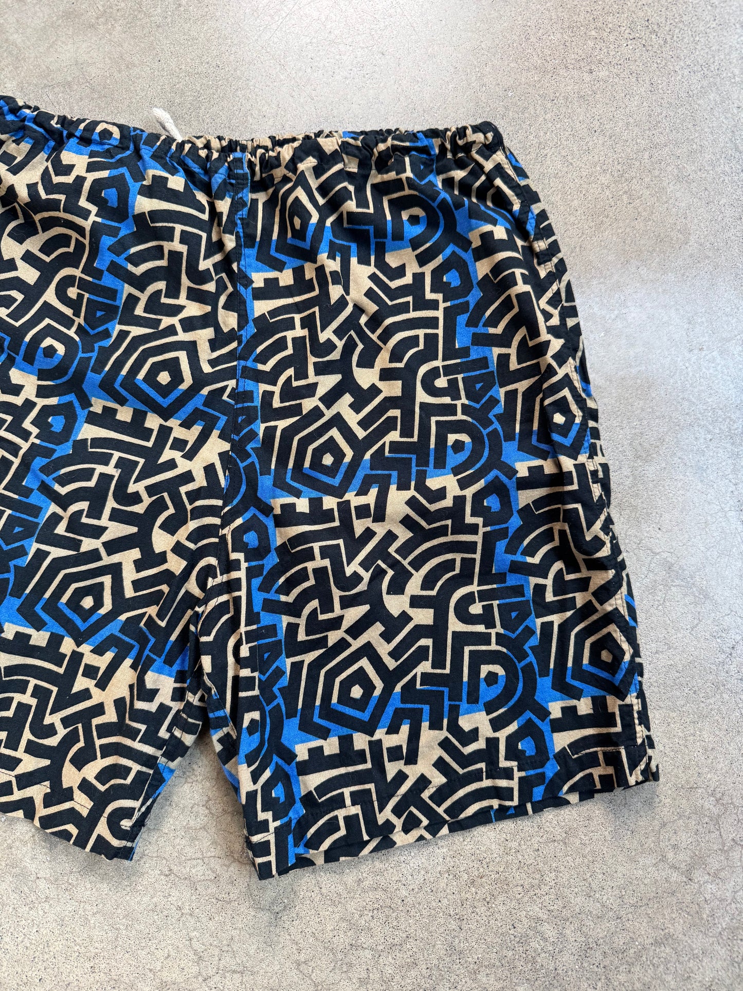 Vintage 1990s Limited Express Blue & Brown Printed Cotton Shorts | Large