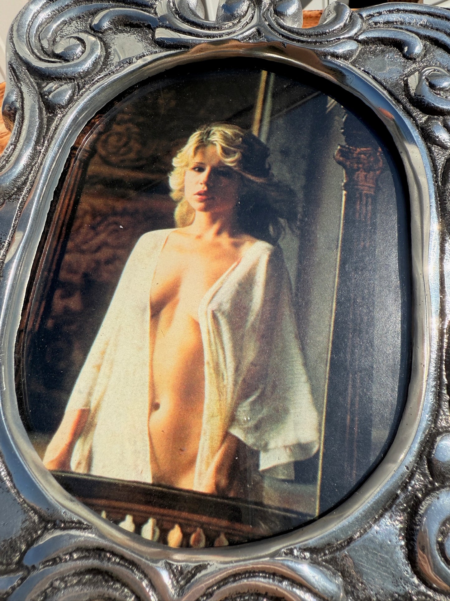 Vintage 1970s Silver Baroque-Style "Nude Woman" Framed Print