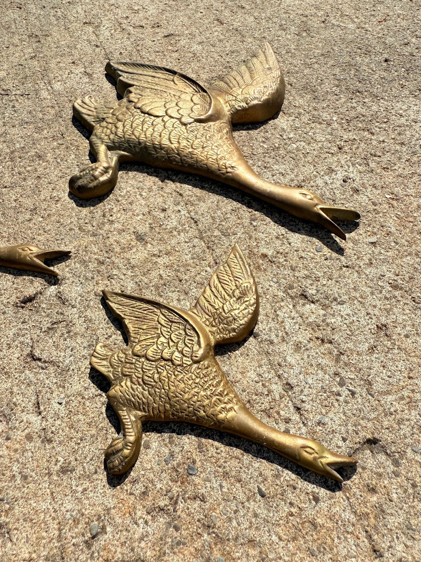 Vintage 1950s Solid Brass "Gaggle of Geese" Wall Hangings | Set of 3