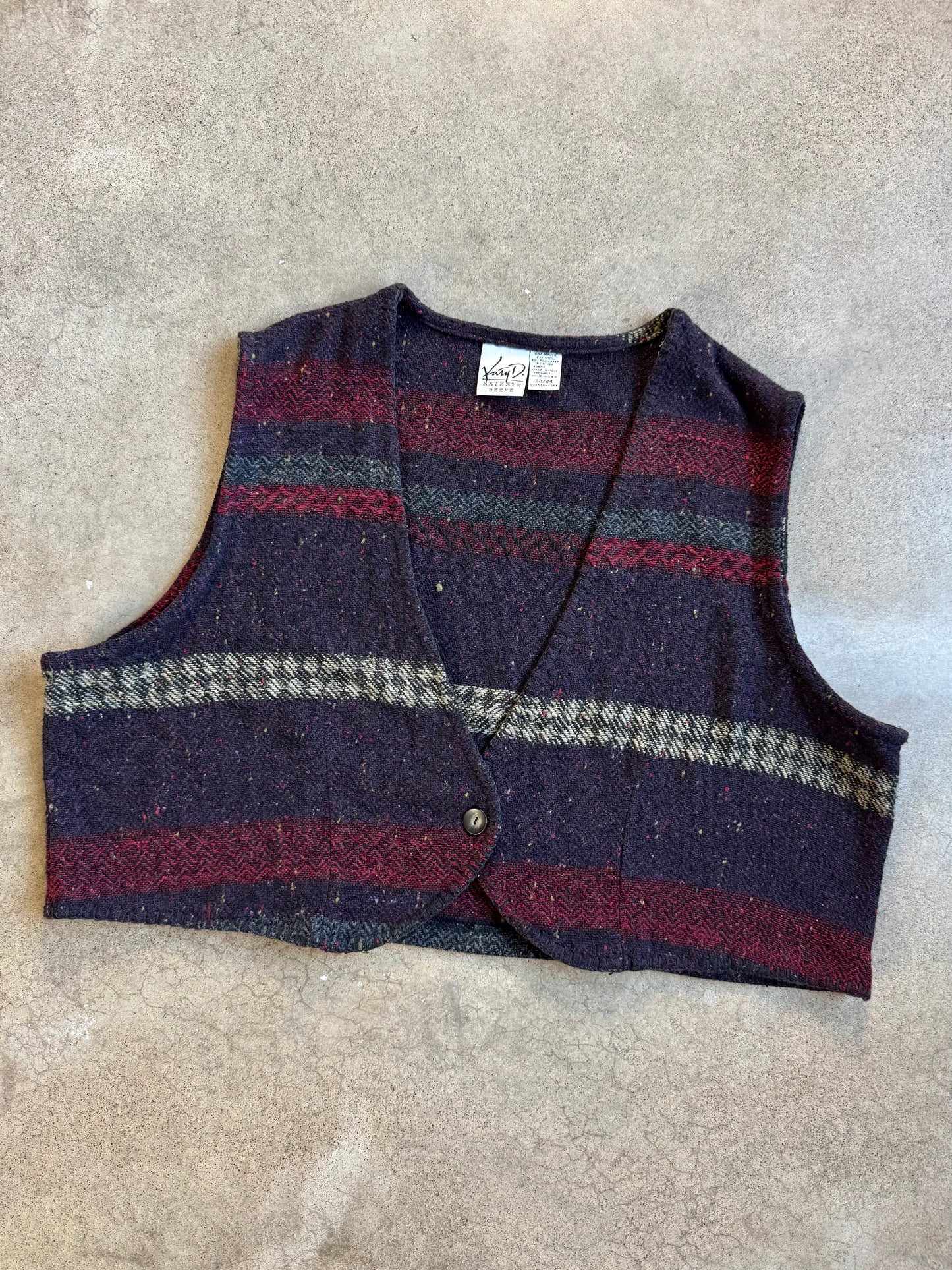 Vintage 1990s Kathryn Deene Purple & Red Speckled Wool-Blend Cropped Vest | 3X