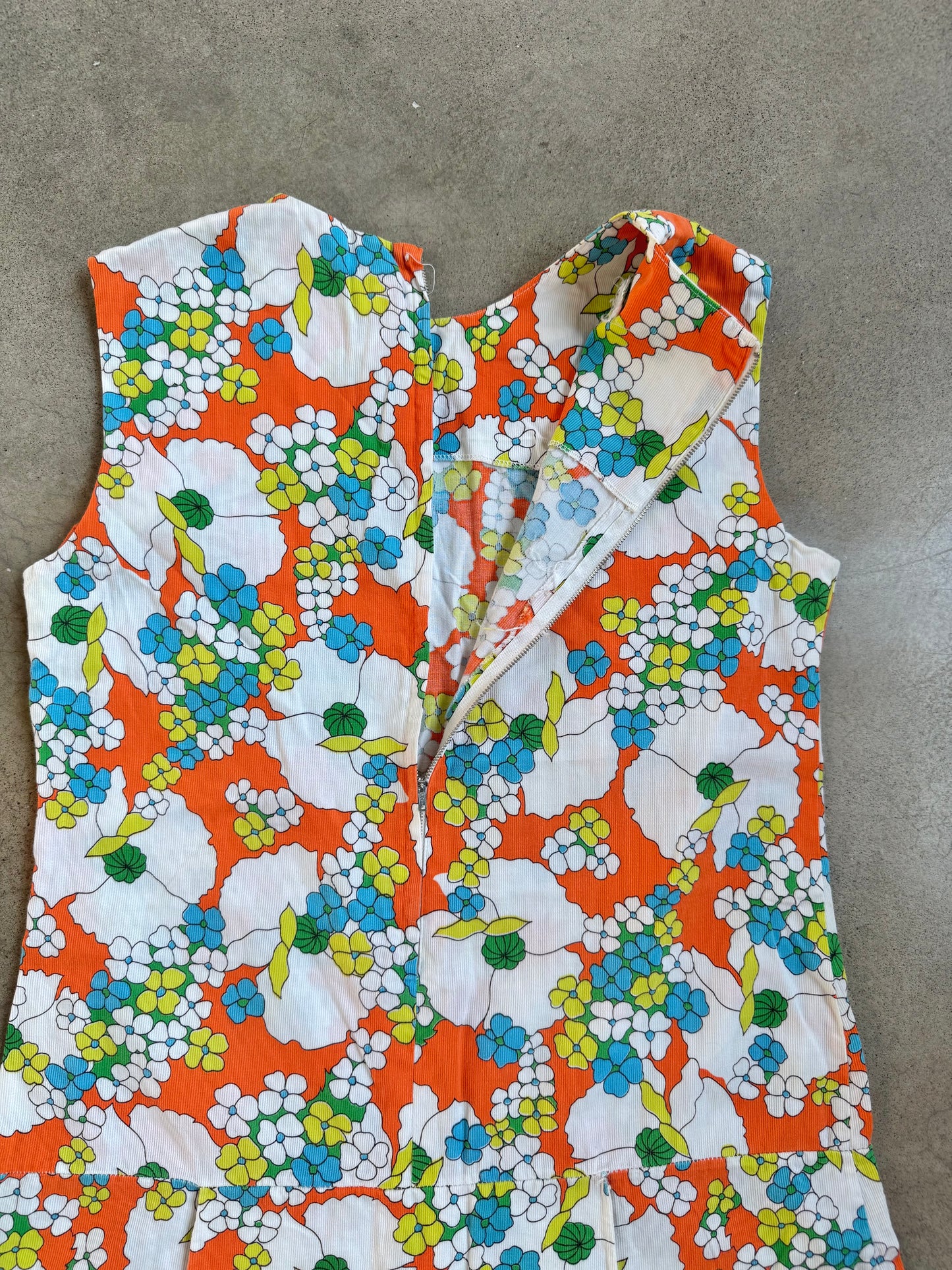 Vintage 1960s Orange Floral Drop Waist Skort Dress | Large