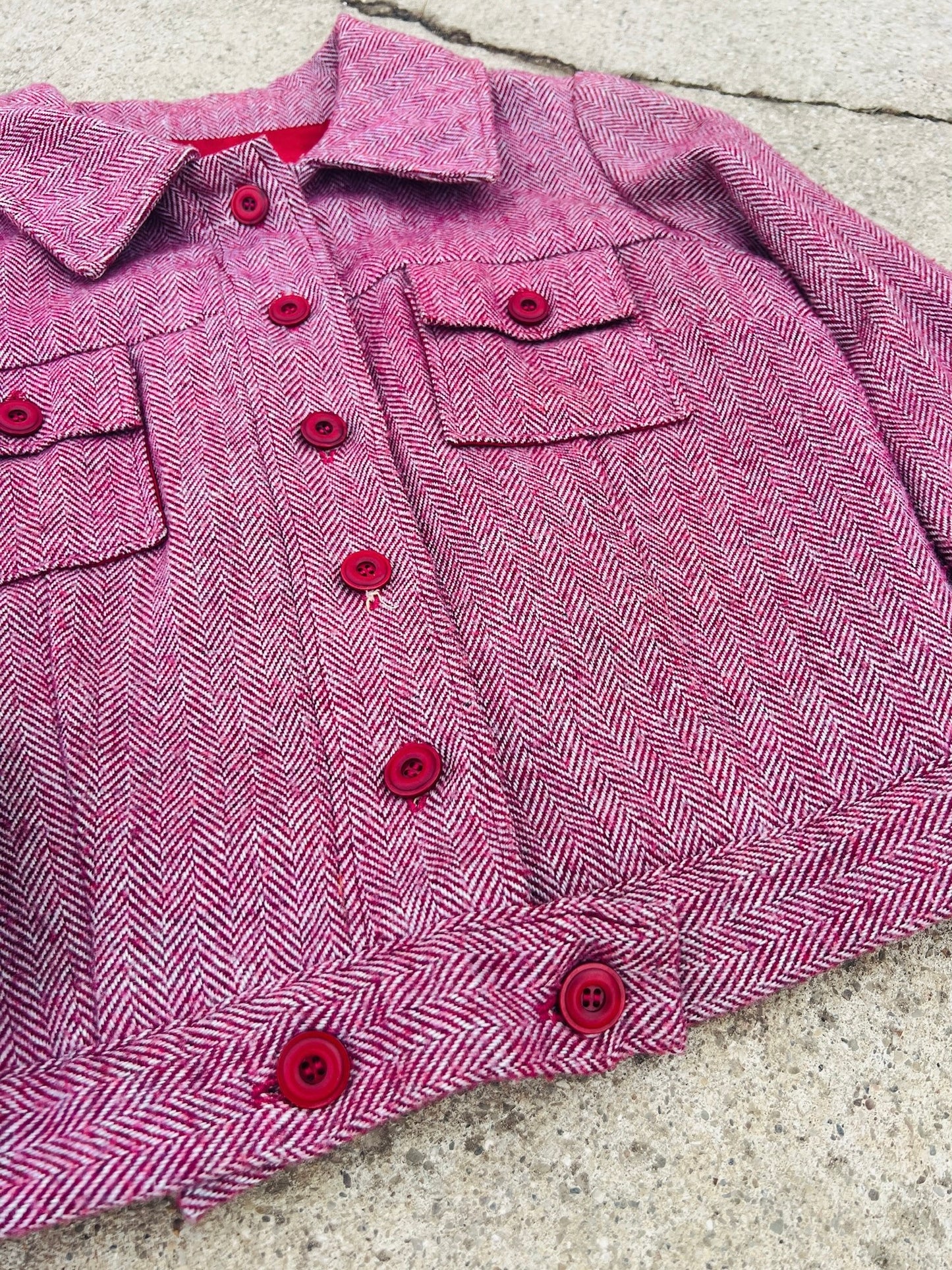 Vintage 1960s Cropped Tweed Button Up Jacket | S/M