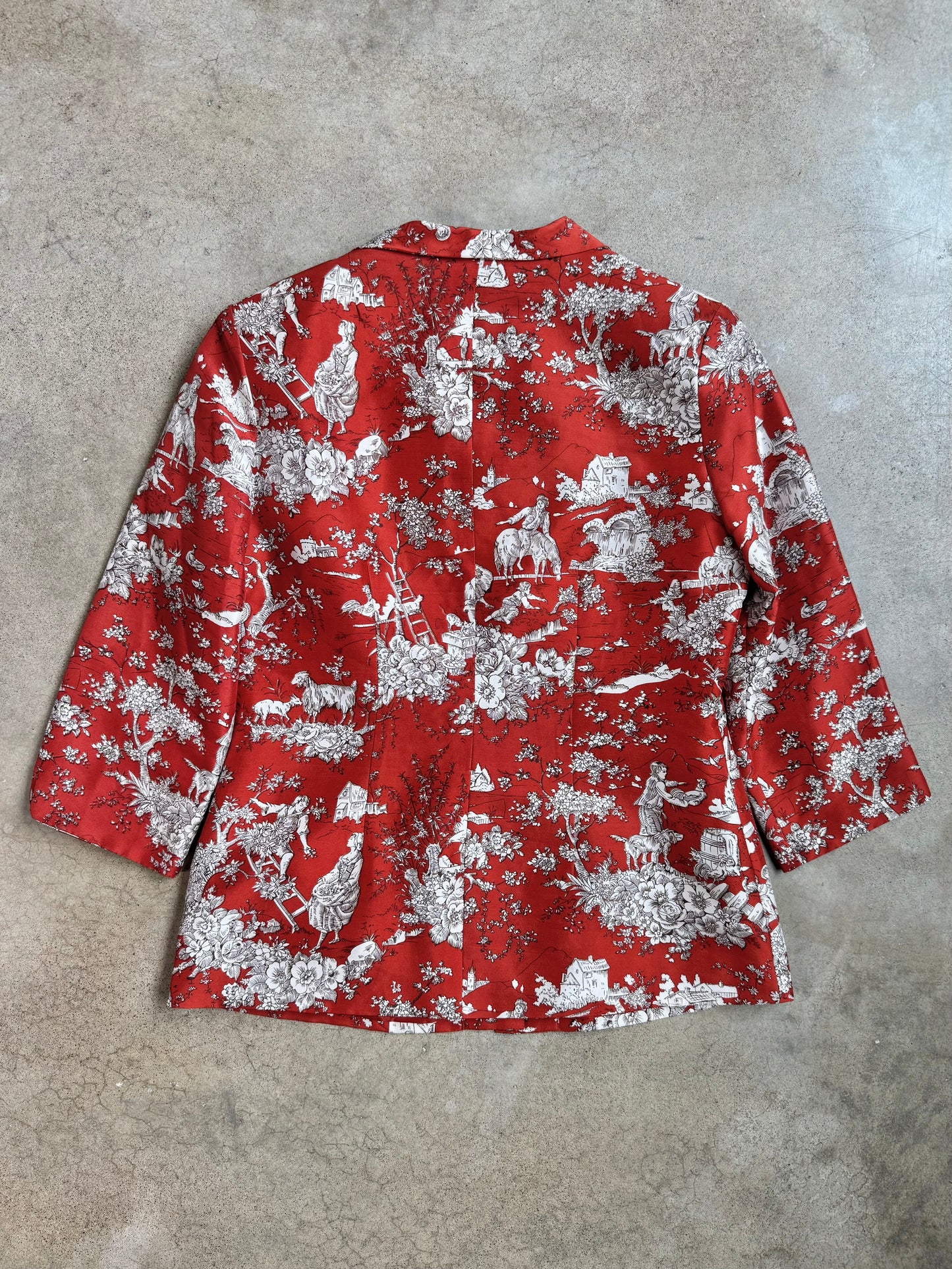 Vintage 1990s Silkland Red Toile Print Silk Blazer | Medium