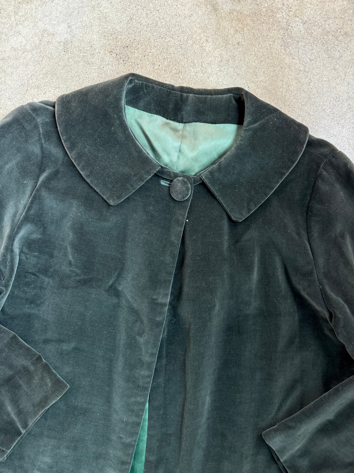 Vintage 1960s Dark Green Velvet Swing Coat | Medium
