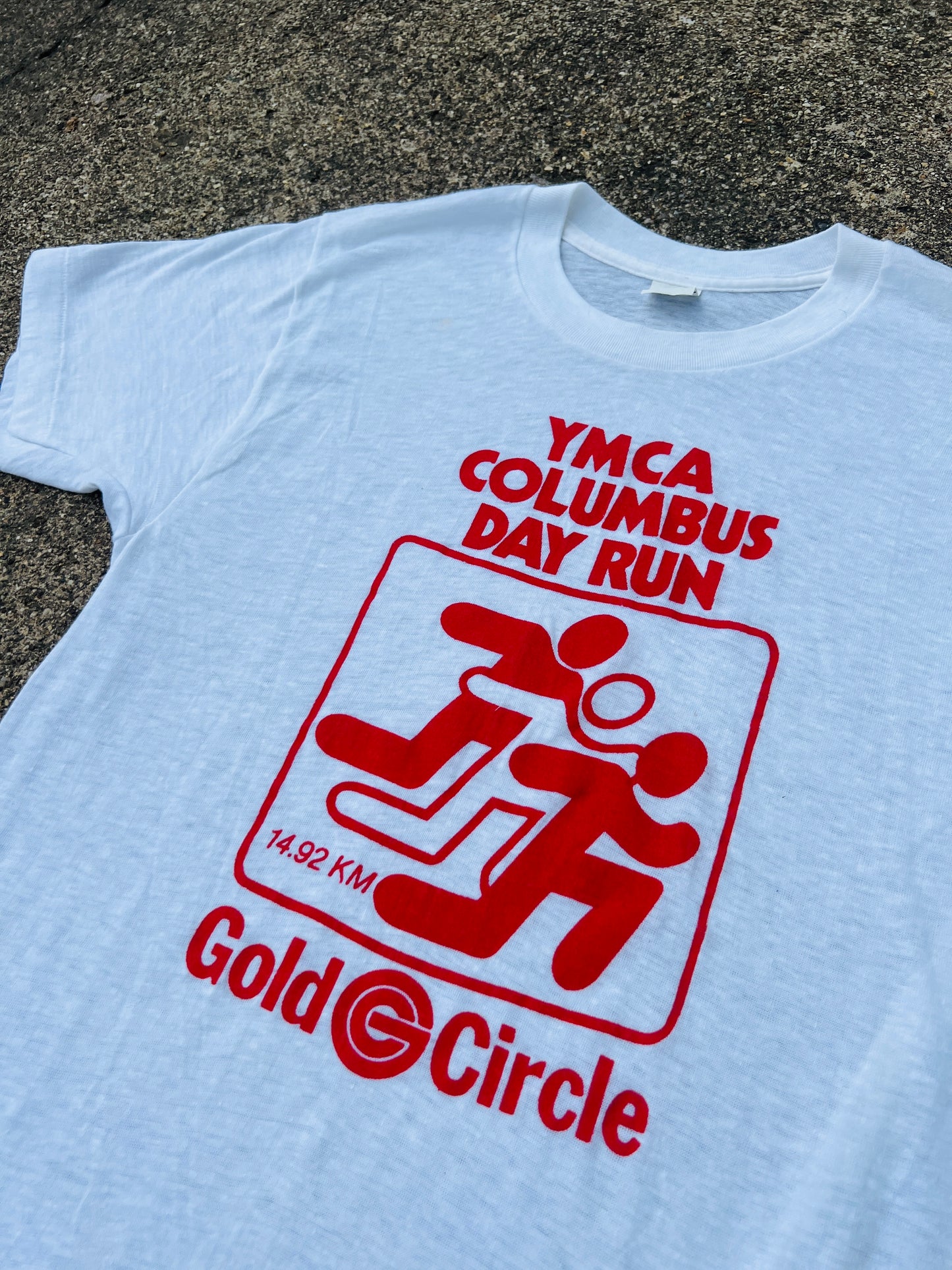 Vintage 1970s YMCA Columbus Day Run White Graphic Tee | XS/S