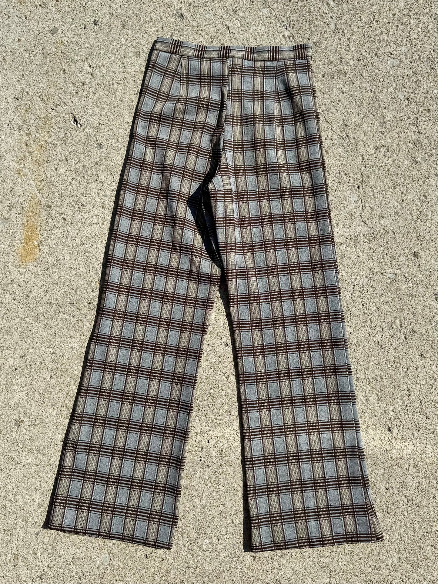 Vintage 1970s Brown Plaid Wide Leg Pants | Waist 27”