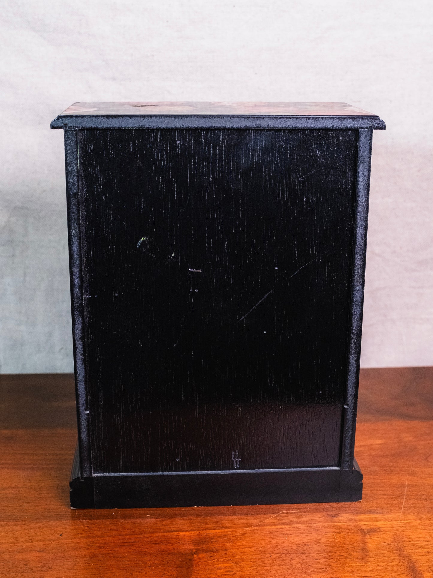 Vintage 1980s Black & Pink Floral Pattern Lacquered Jewelry Box
