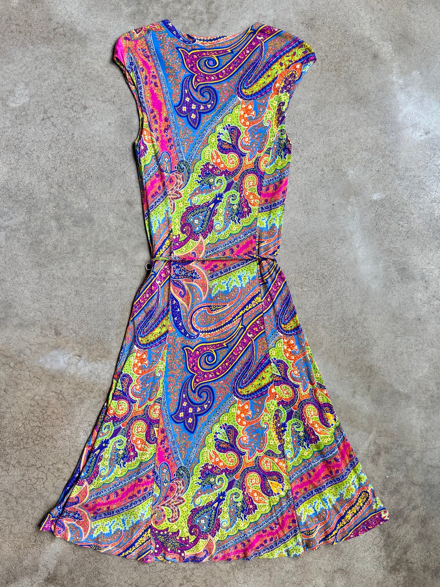 2000s Lauren Ralph Lauren Vibrant Paisley Tie-Waist Sleeveless Dress | Medium
