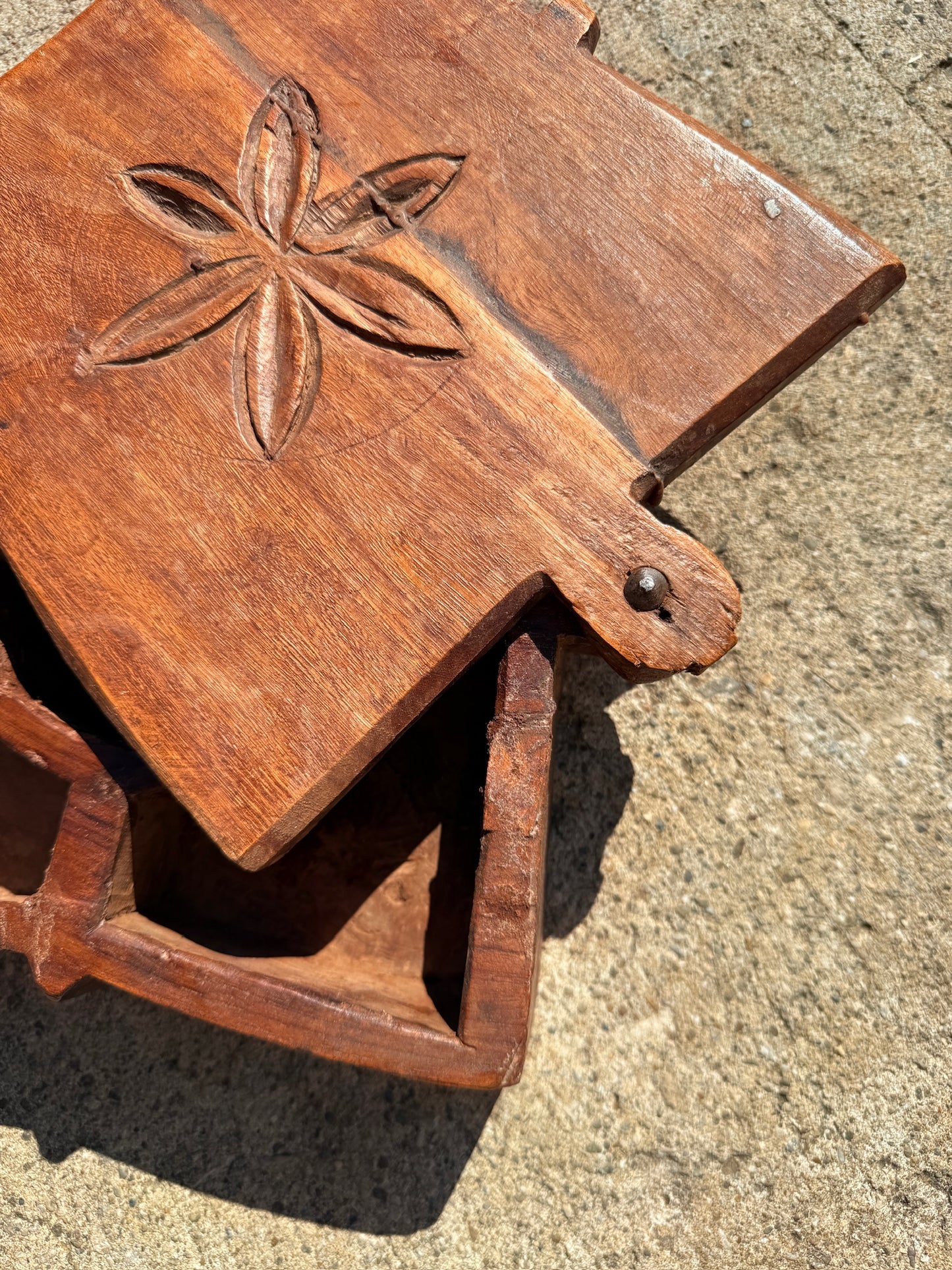 Antique Wood-Carved Tikal Spice Box w/ Swivel Lid