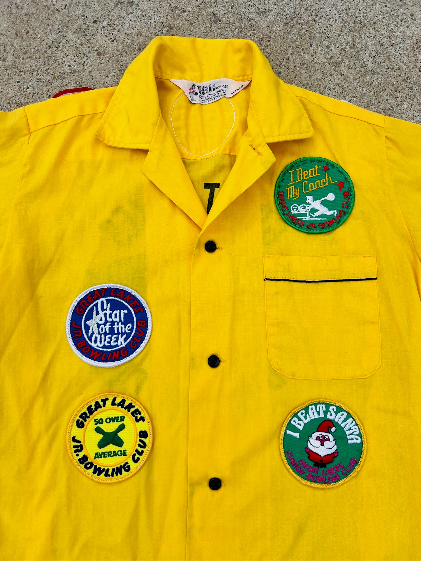 Vintage 1970s Hilton Great Lakes Jr. Bowling League Patched Shirt | Youth L